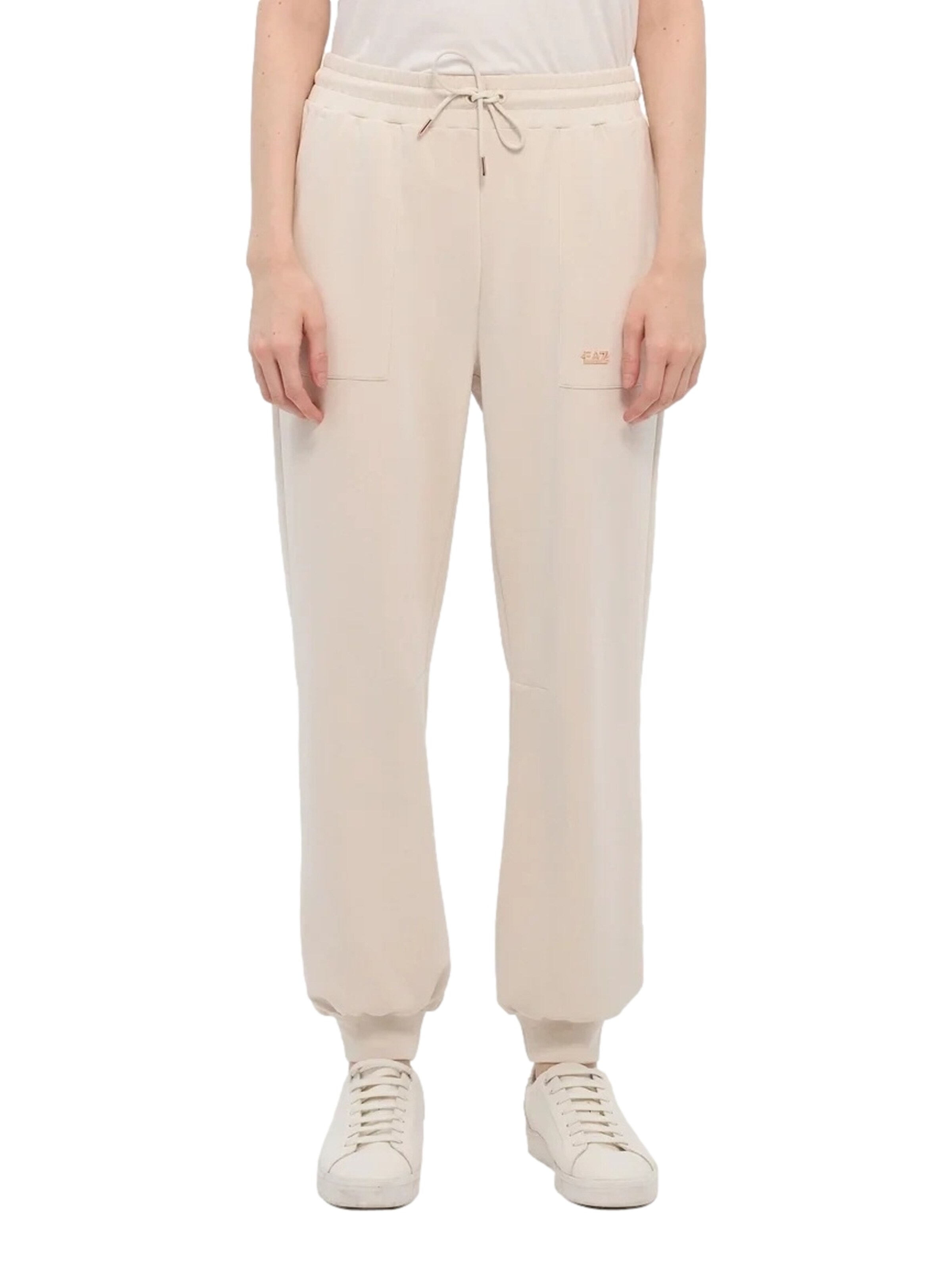 EA7 Emporio Armani Tapered Workout Pants in Beige: front