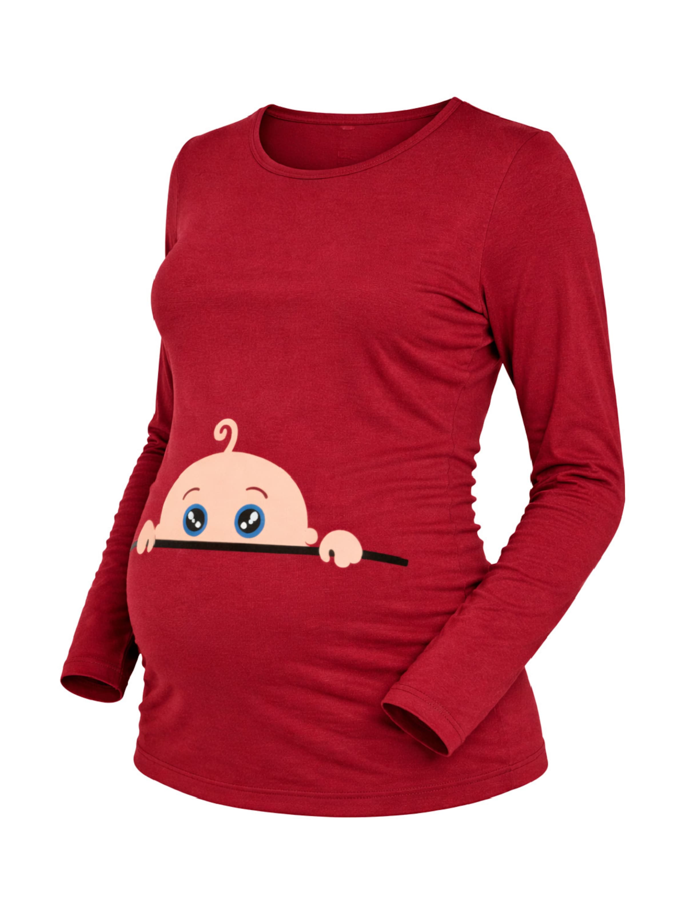 M.M.C. Shirt 'Neugieriges Baby Umstandslangarmshirt' in Red: front