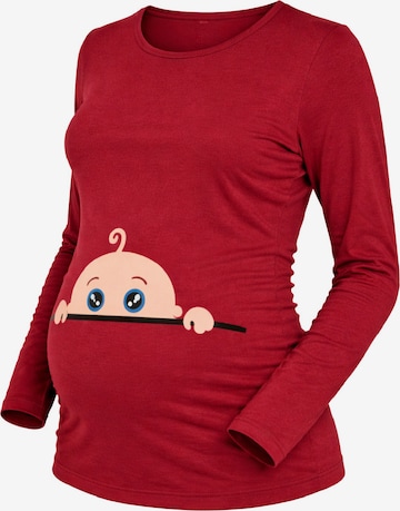 M.M.C. Shirt 'Neugieriges Baby Umstandslangarmshirt' in Red: front