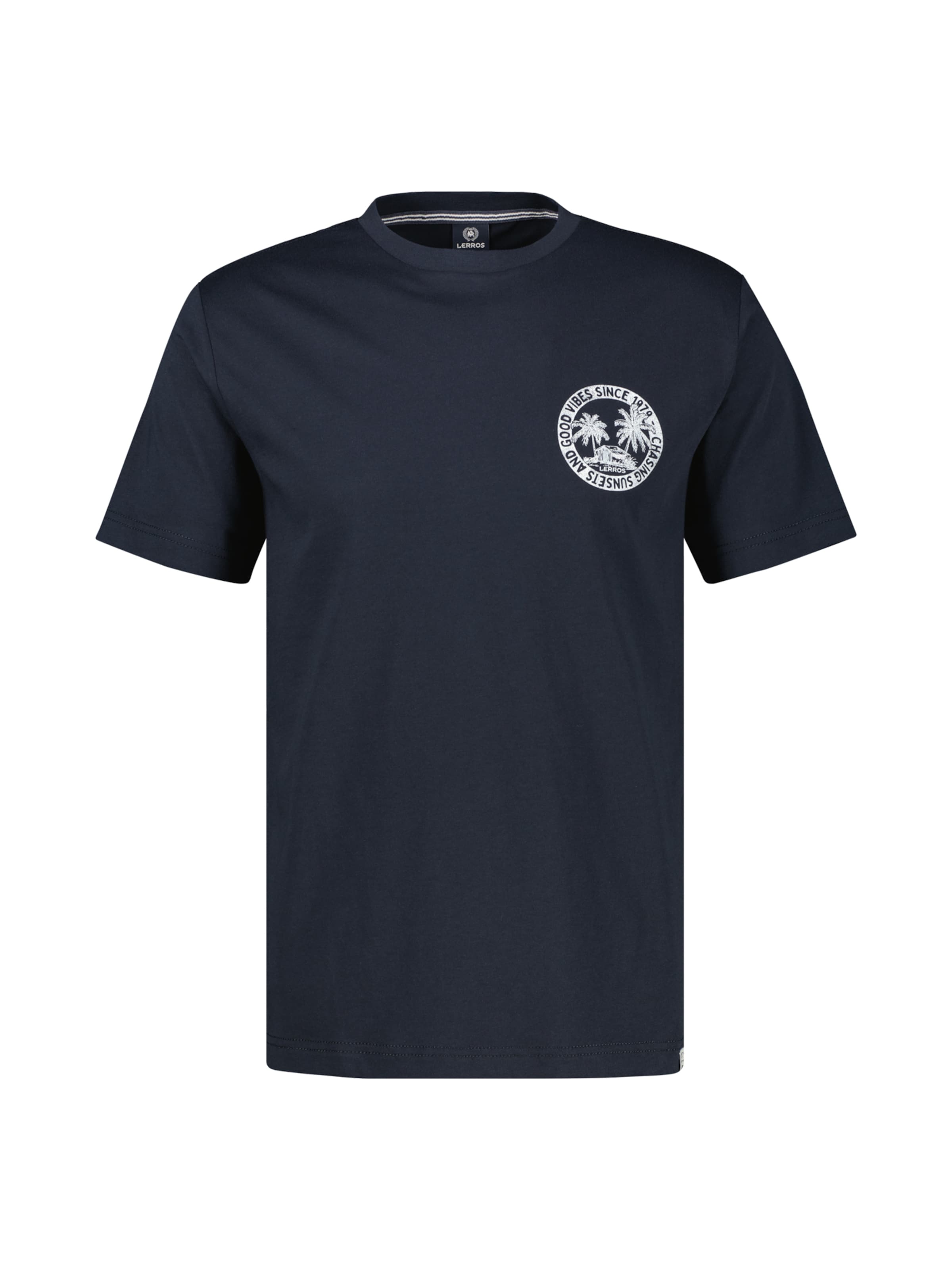 LERROS Lässiges, unifarbenes T-Shirt aus reiner Baumwolle mit Print in Blau: Vorderseite