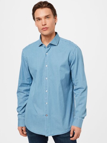 Coupe regular Chemise 'Hanka' BOSS Black en bleu : devant