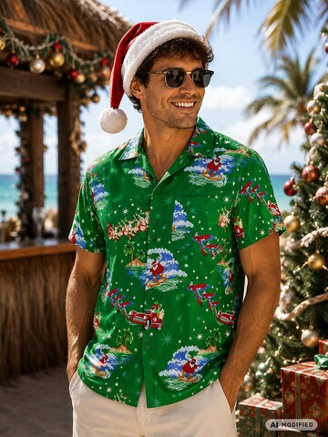 King Kameha Regular fit Skjorta 'Christmas Surf Santa' i grön