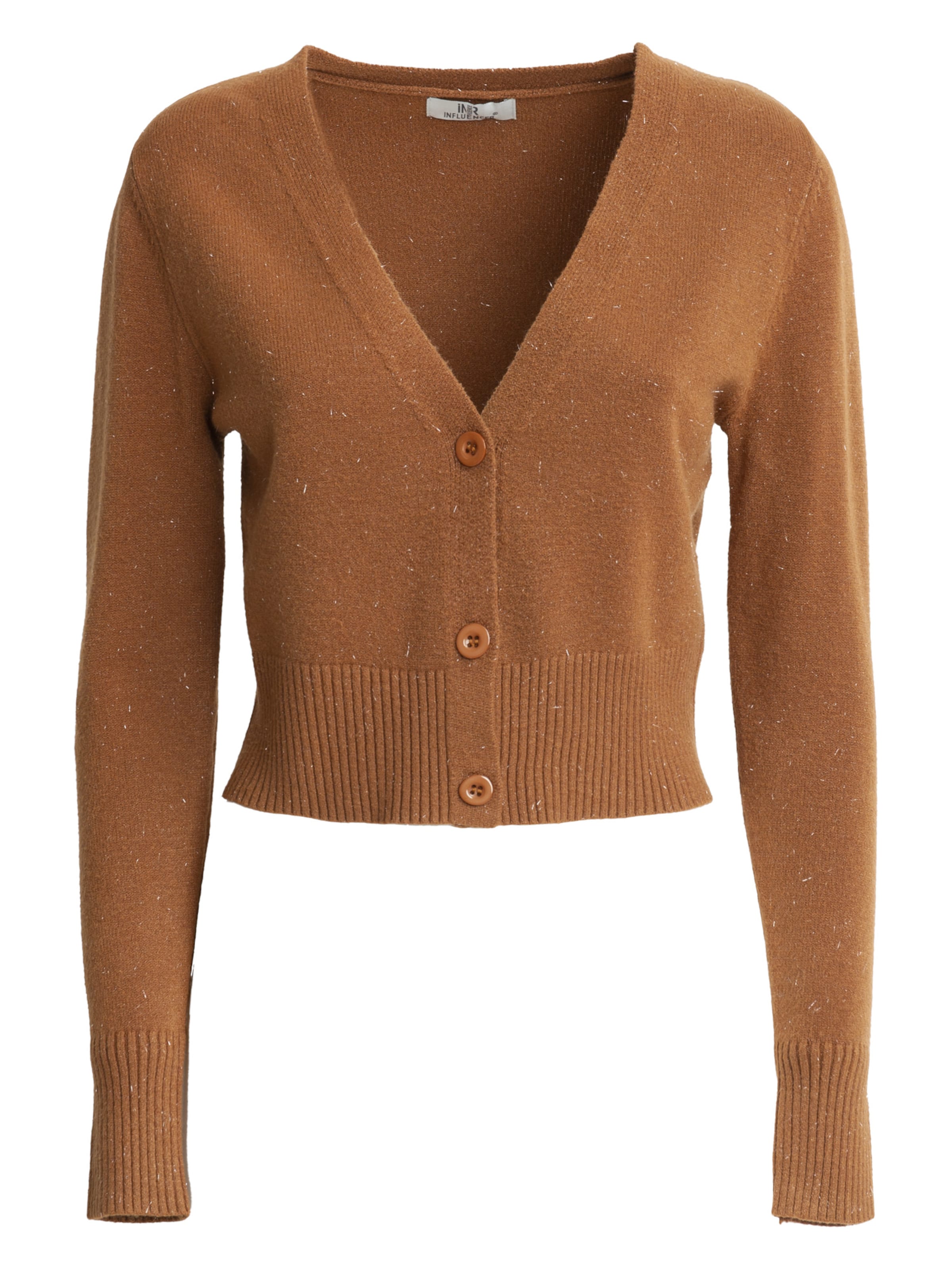 Influencer Πλεκτή ζακέτα σε μπεζ: μπροστά