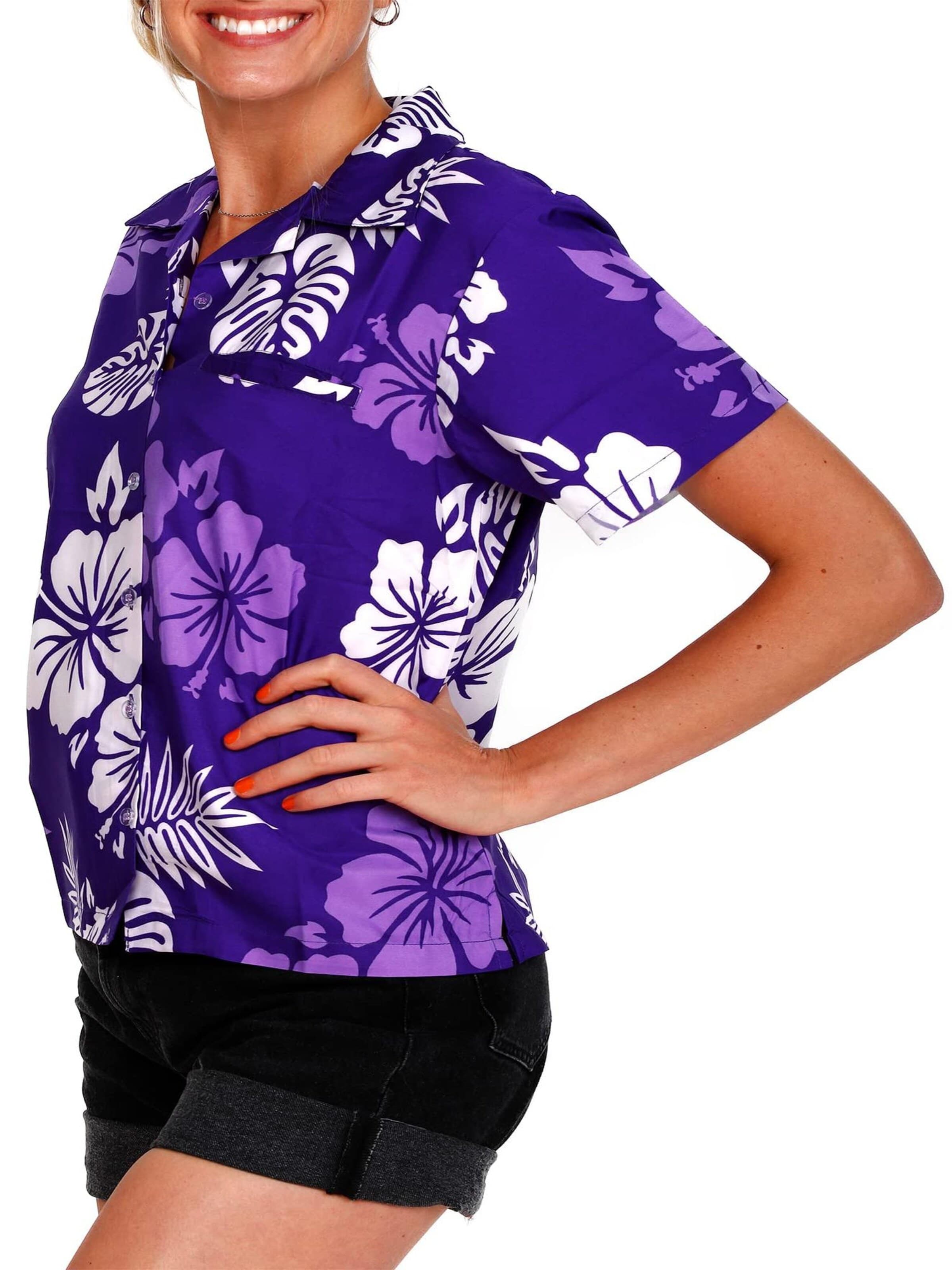 Camicia da donna 'Mono Hibiscus' di King Kameha in lilla
