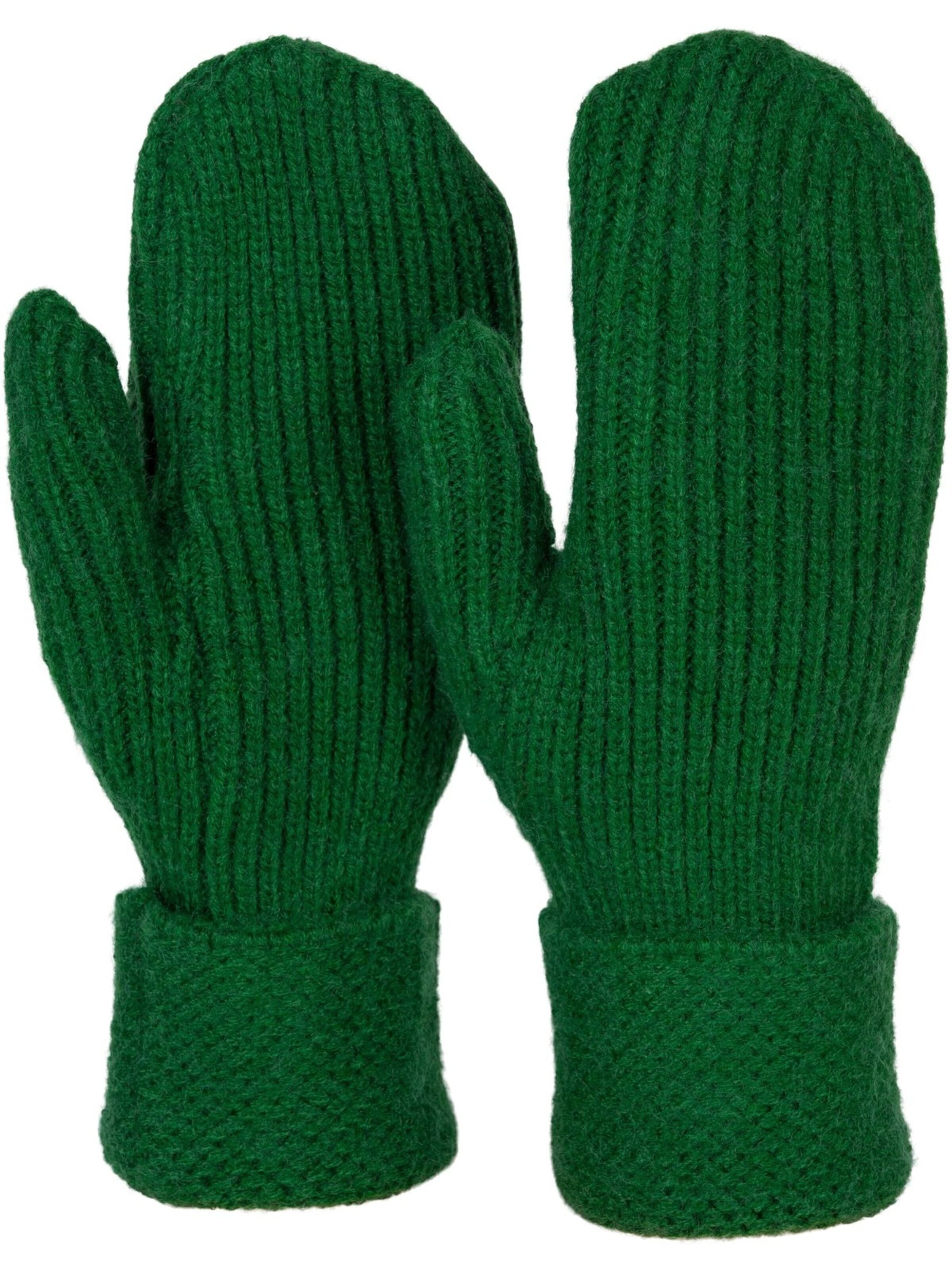styleBREAKER Fingerhandschuhe 'Strick Fäustlinge mit gemustertem Bund'‌‌ in Grün: Vorderseite