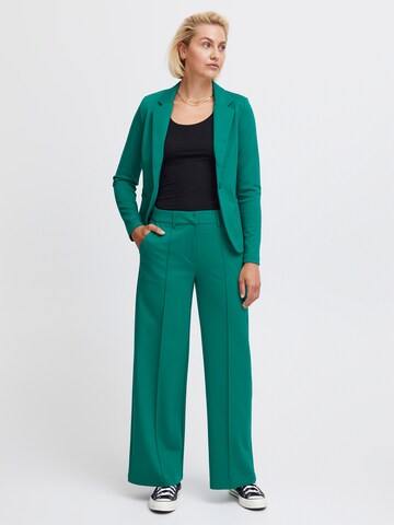 ICHI Široke hlačnice Hlače na rob | zelena barva