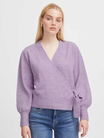 ICHI Knit cardigan in Purple: front