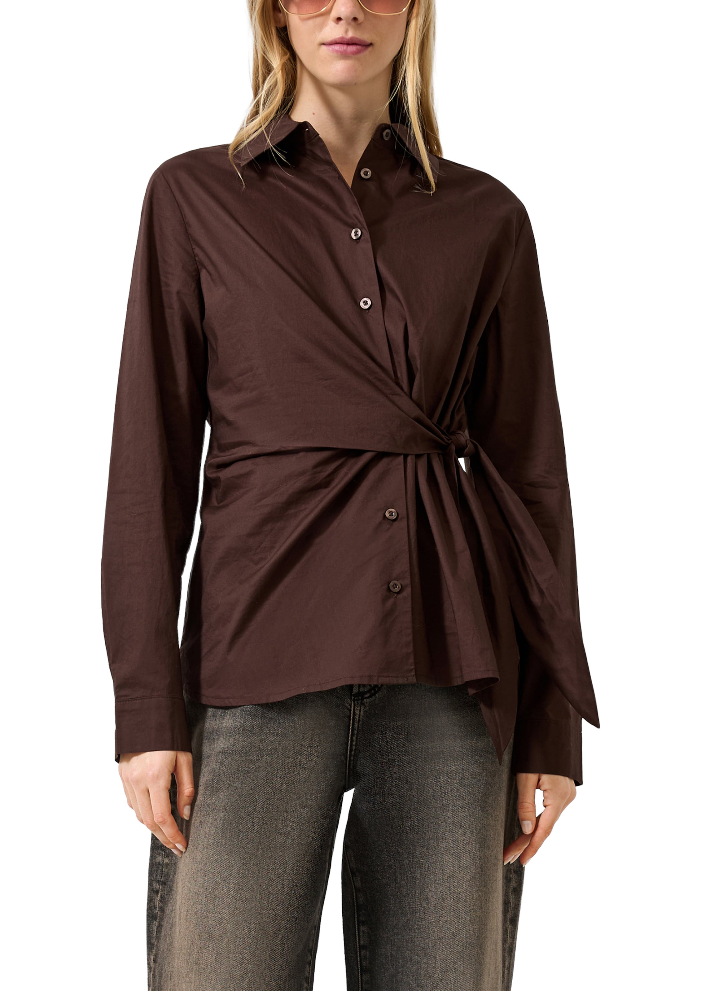 QS Blouse in Bruin: voorkant