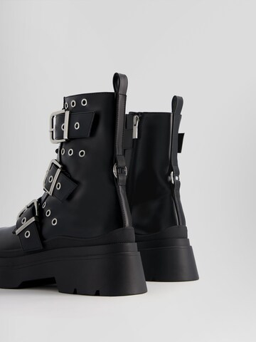 Bershka Lace-Up Ankle Boots in Black