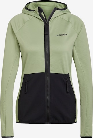 ADIDAS TERREX Skinny Athletic Fleece Jacket in Green: front