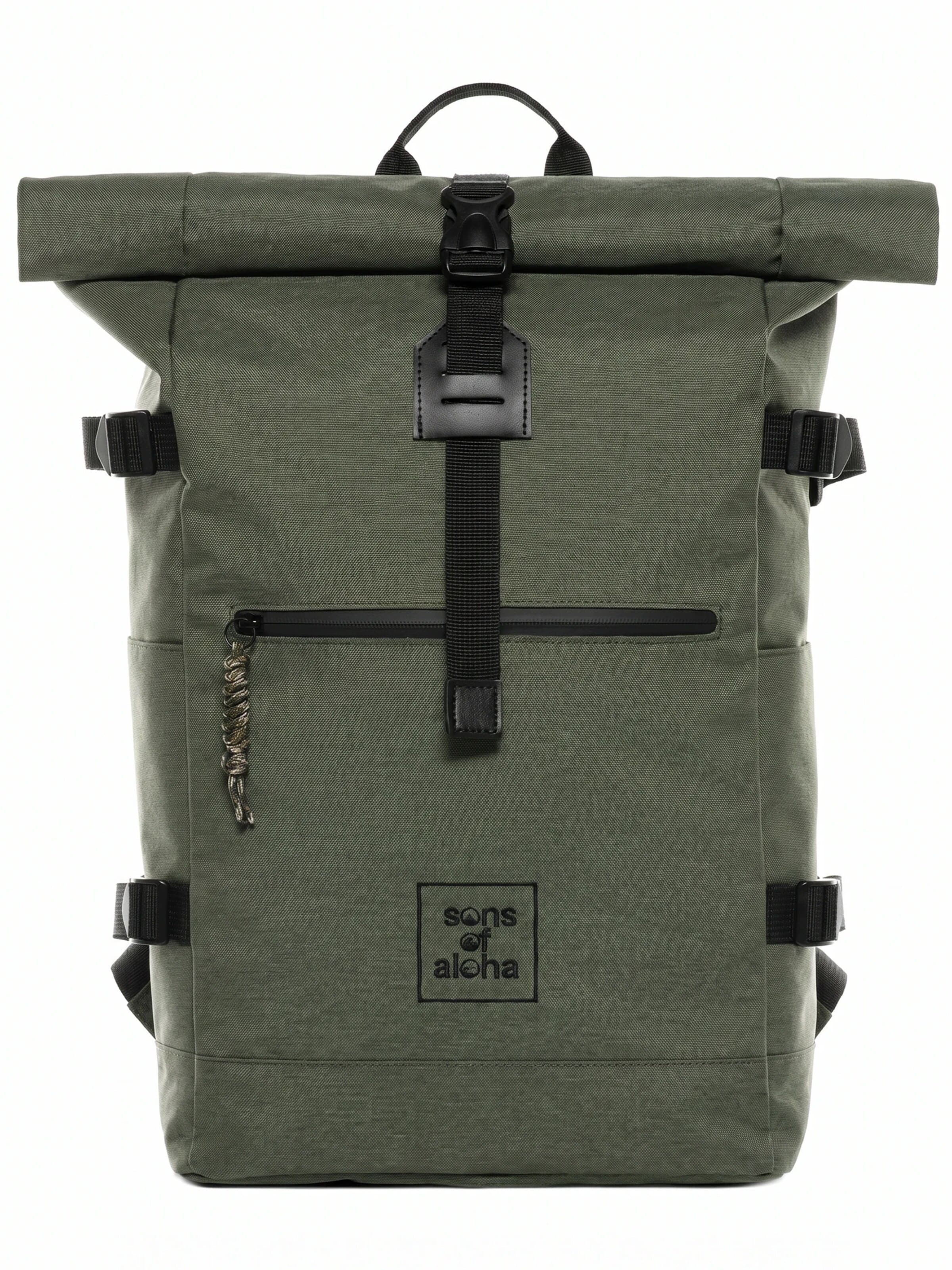 SONS OF ALOHA Backpack 'XL RollTop Rucksack KANE erweiterbar' in Green: front