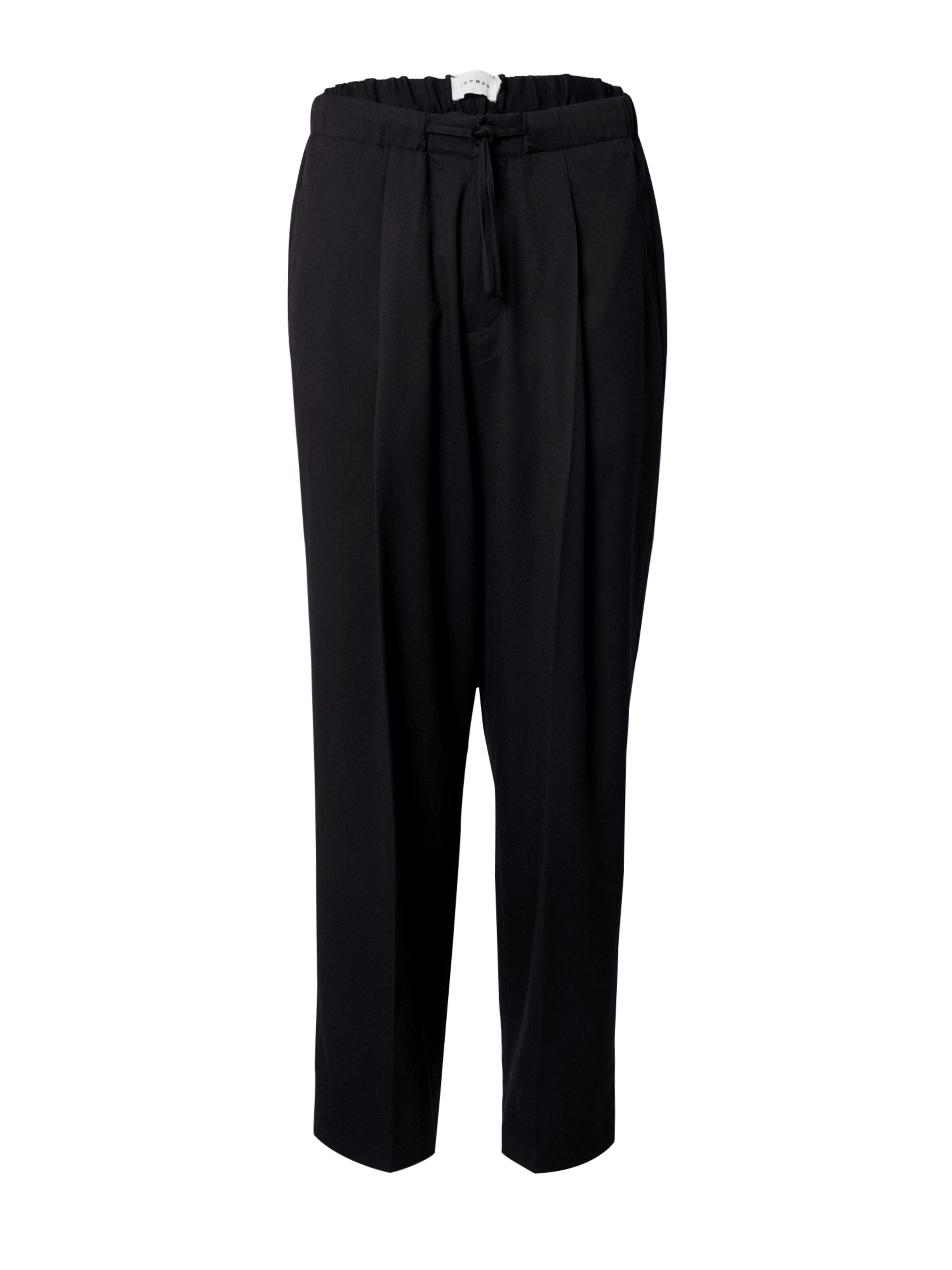 TOPMAN Zvonové kalhoty Kalhoty se sklady v pase – černá: přední strana