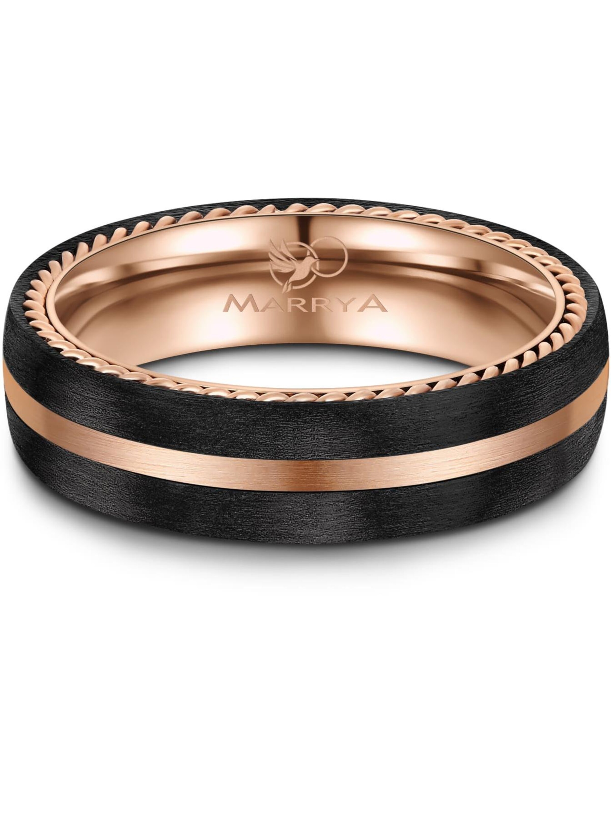 MARRYA Ring 'MARRYA CA-03 Ehering aus Carbon + Edelstahl - Schwarz - Rosé' in Gold