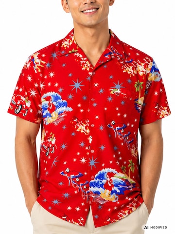 Regular fit Camicia 'Christmas Surf Santa' di King Kameha in rosso