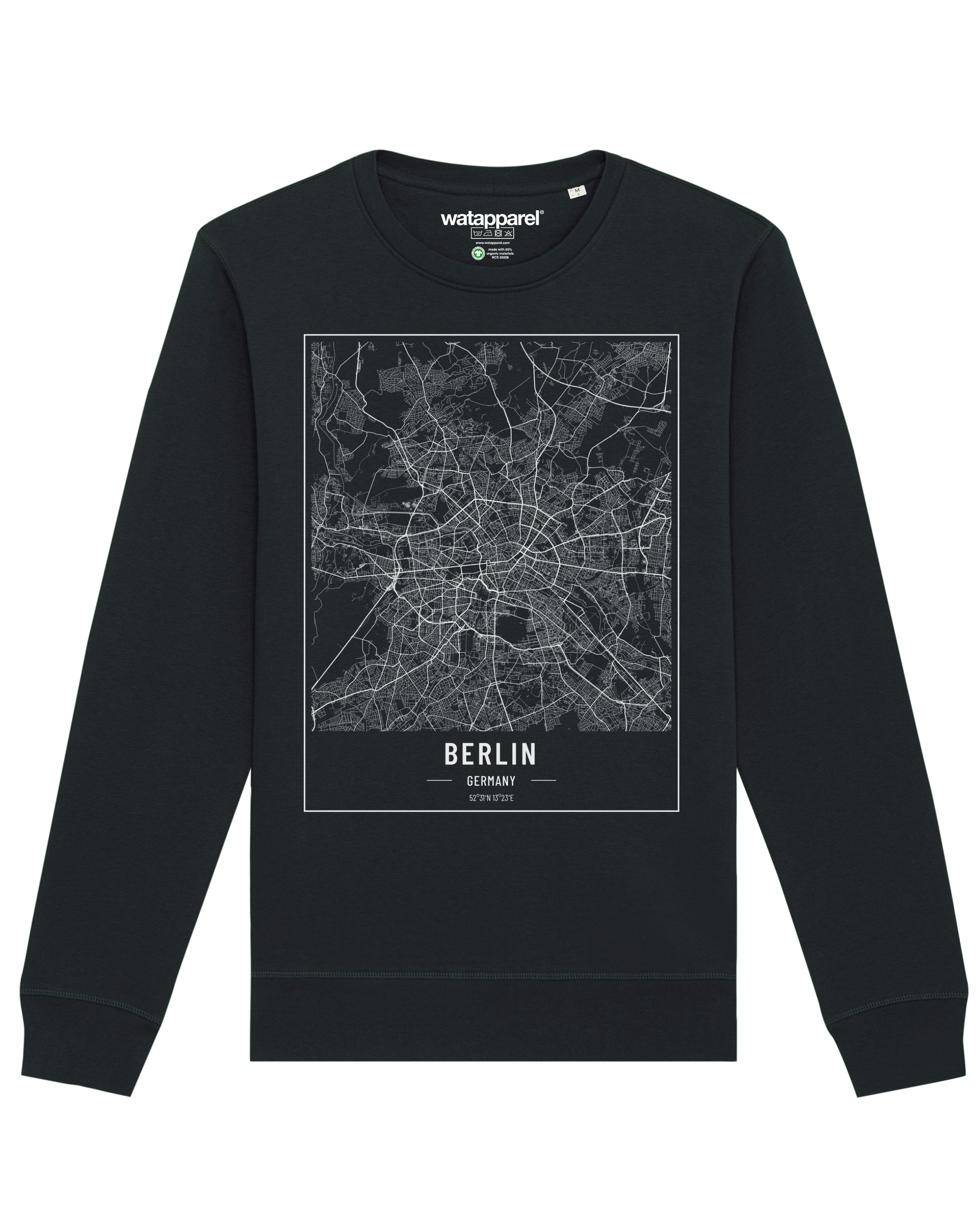 Sweat-shirt ' City maps Berlin Landkarte ' Watapparel en noir : devant