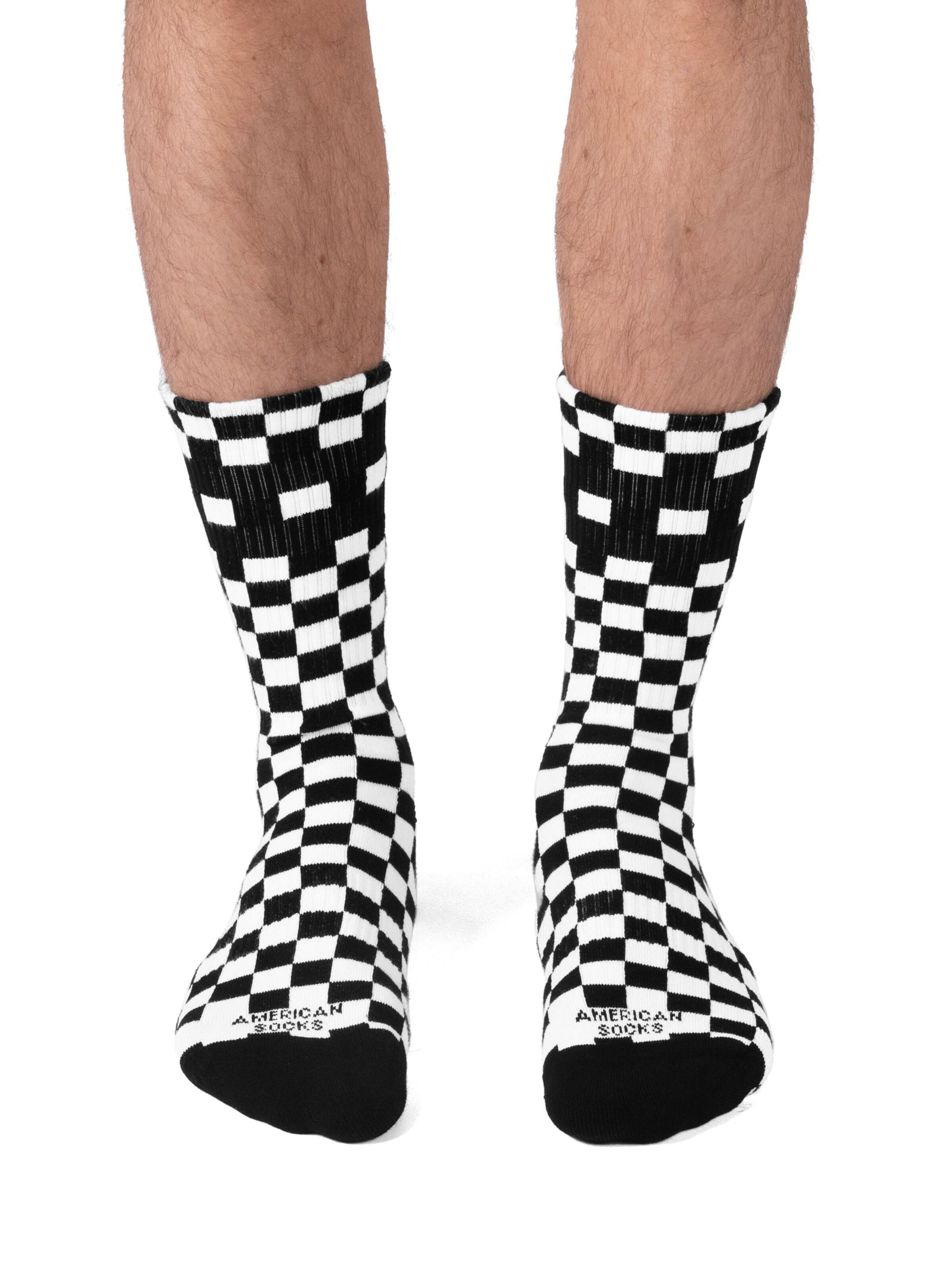 American Socks - Calcetines 'Checkerboard B/W - Mid High' en blanco