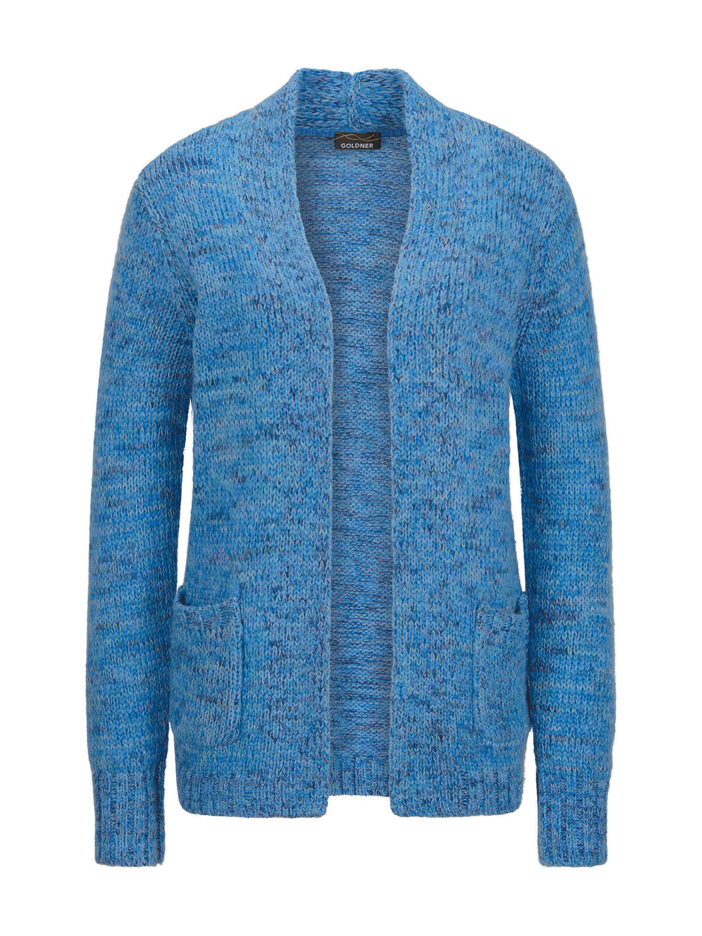 Goldner Strickjacke in Blau: Vorderseite