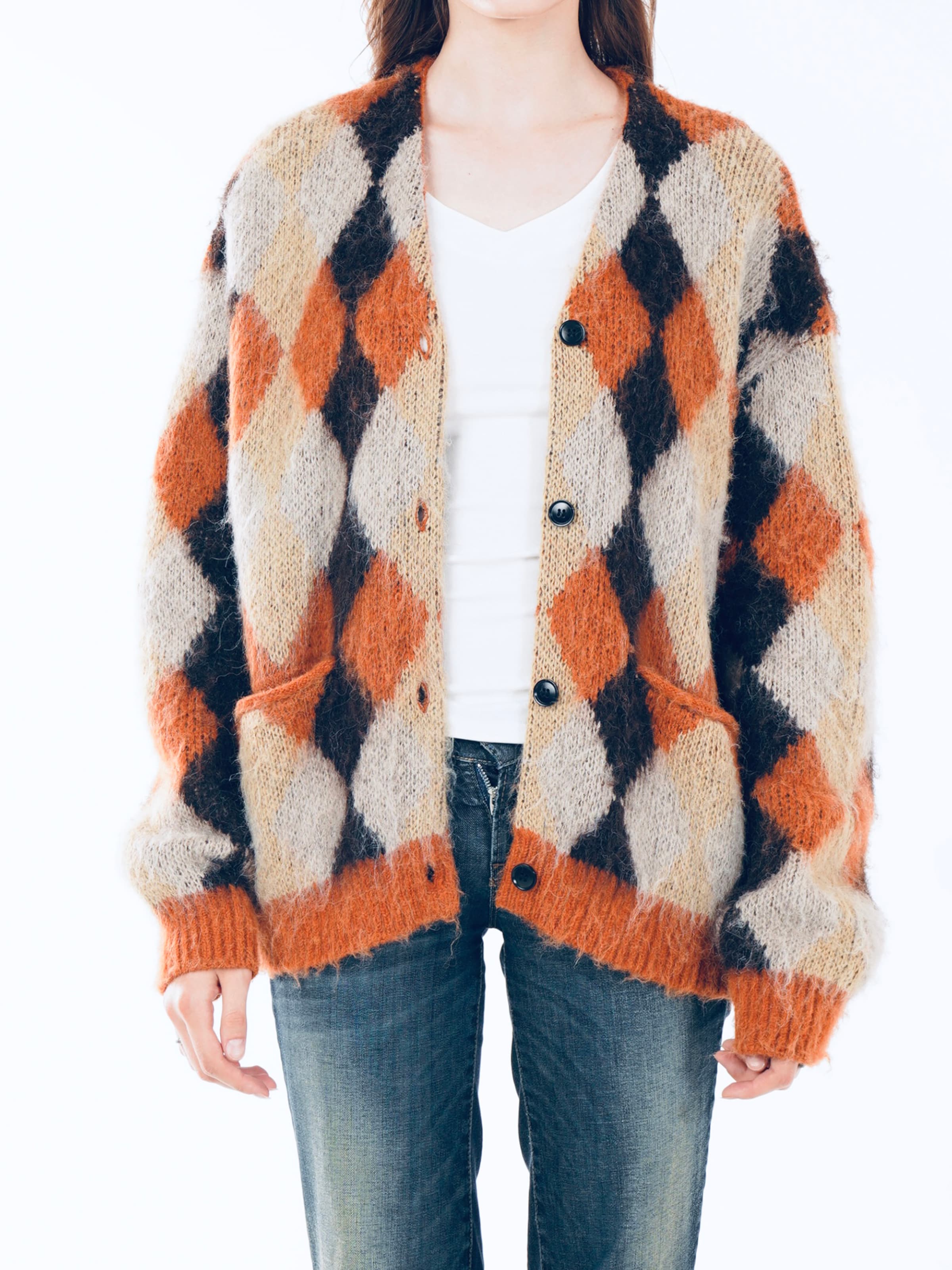 yoligex - Jersey 'V-neck Argyle Knit Cardigan - Orange' en naranja: frente