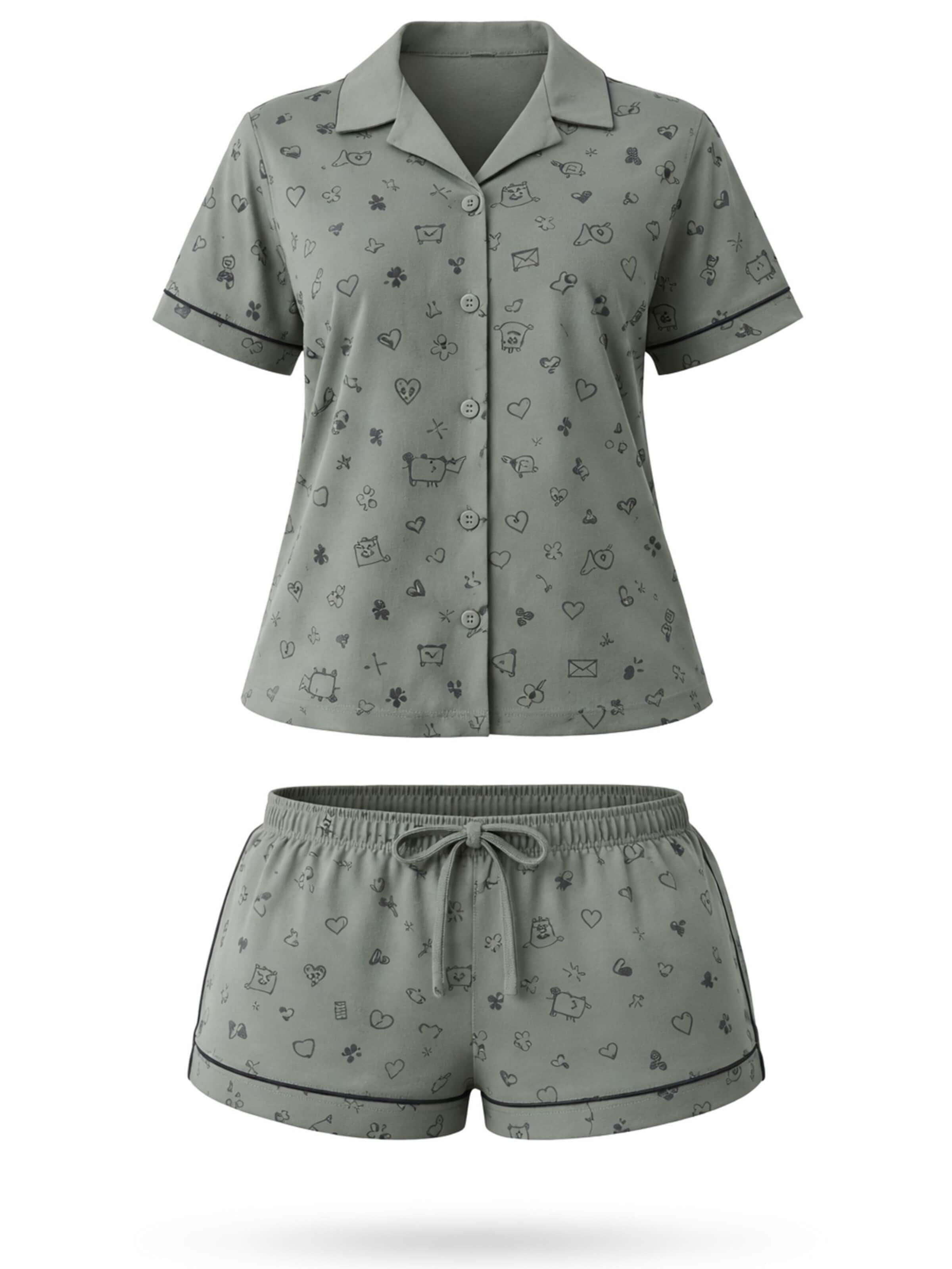 Shorty 'Leafletic Women’s Printed Night Wear Short Set' di LEAFLETIC in verde: frontale