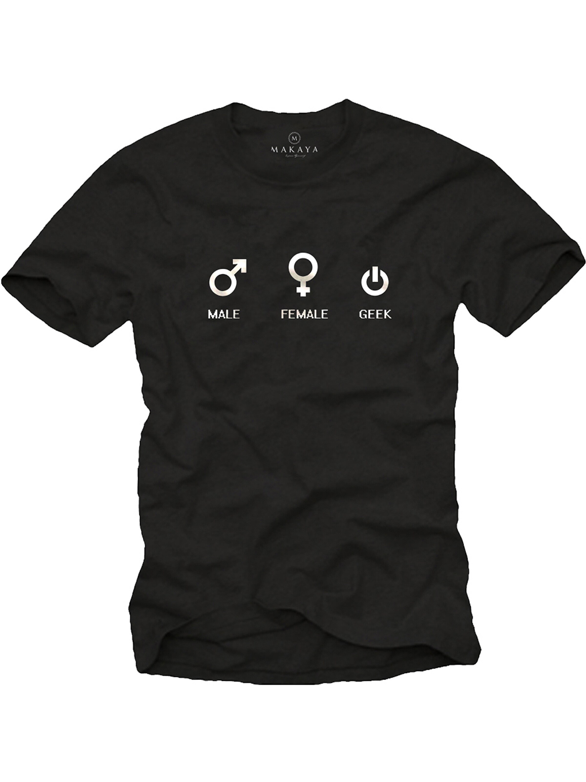MAKAYA Shirt 'Male Female Geek' in Black: front