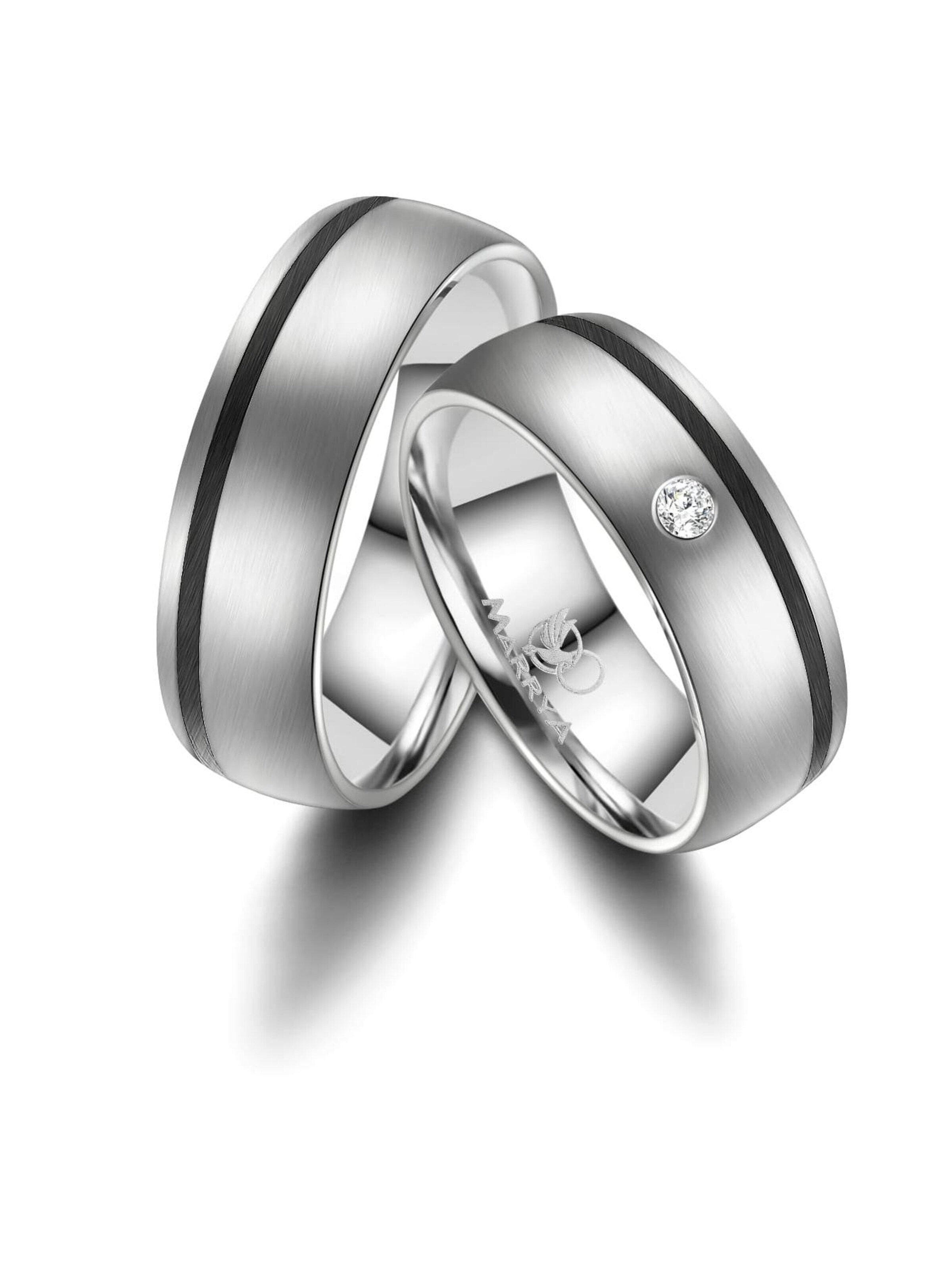 MARRYA Ring 'MARRYA ES-05 Ehering aus Edelstahl – Silberfarben & Schwarz' in Grey: front