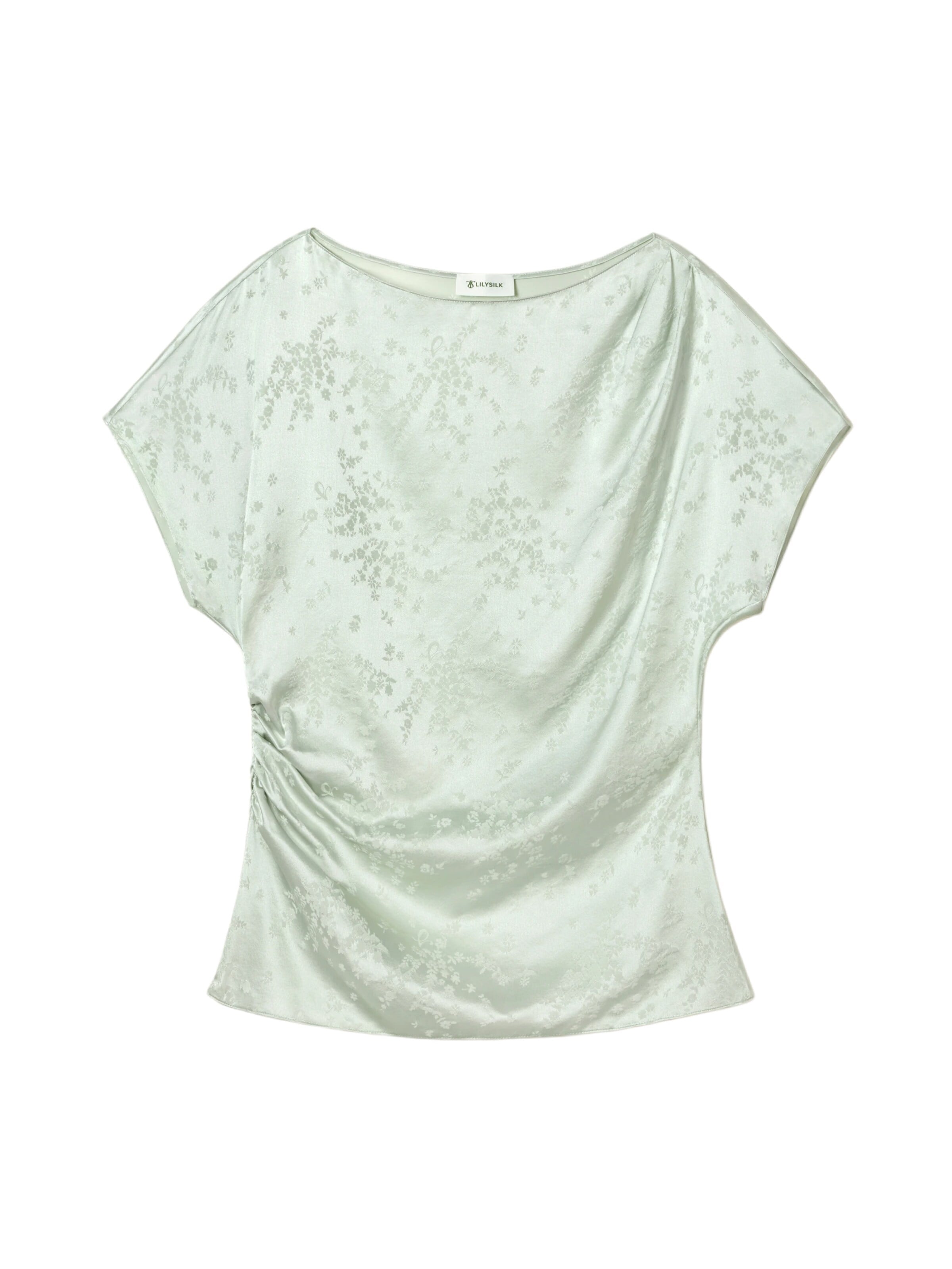 Lilysilk Blouse 'Sakura-Jacquard-Seiden-Top' in Groen: voorkant