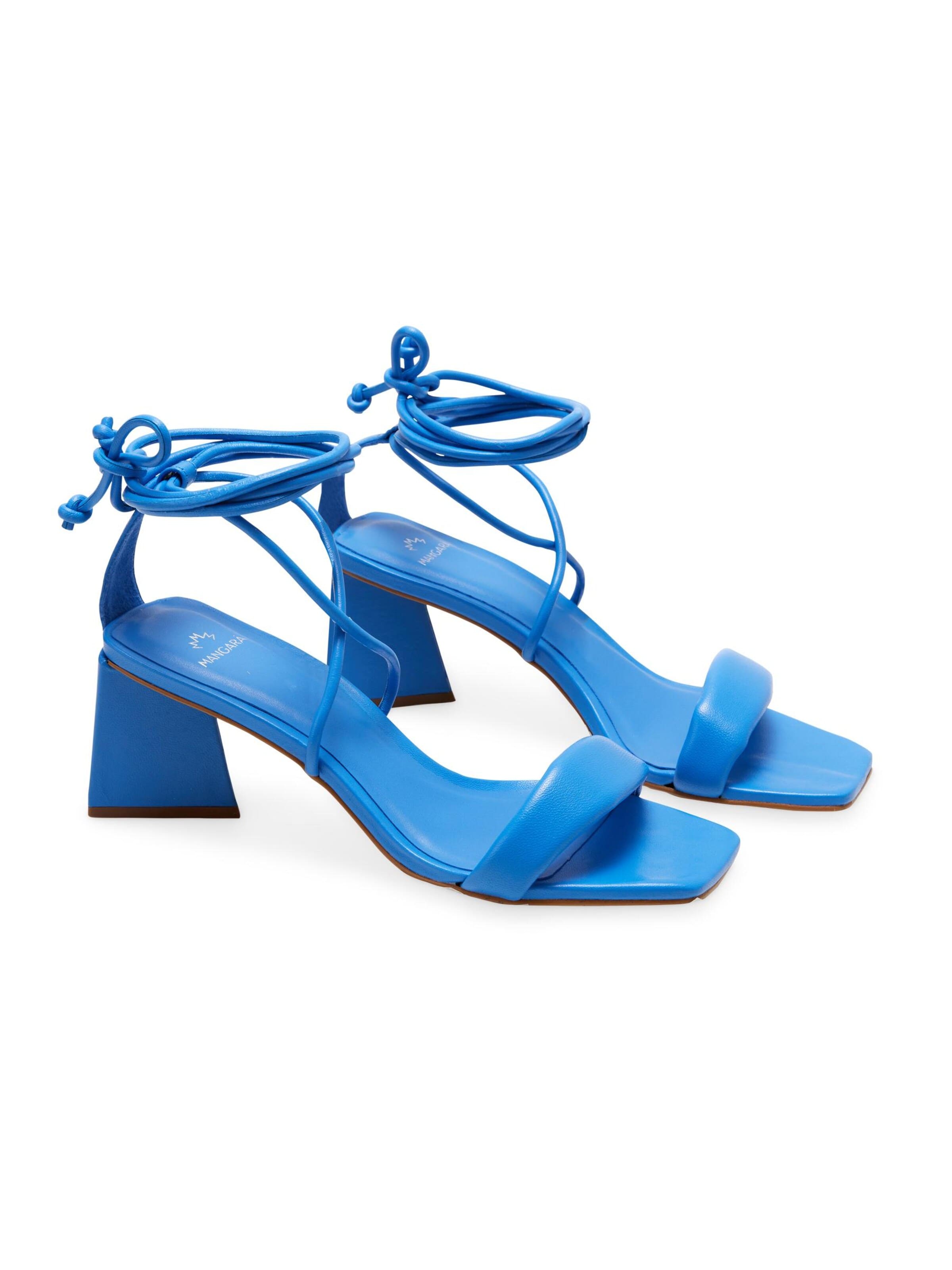 Mangara Atelier - Sandalias con hebilla 'Sandales à talon Mangara Cauna à nouer à la cheville en cuir bleu' en azul