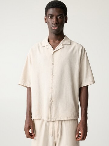 Pull&Bear Comfort fit Button Up Shirt in Beige: front