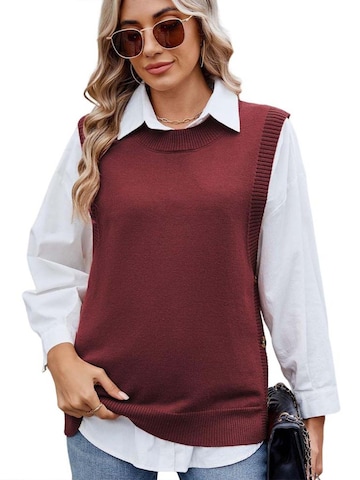 KoJooin Top z dzianiny 'Damen-Strickpullover mit Knopfdetails, Seitenschlitzen und unifarbenem Design' w kolorze czerwony: przód