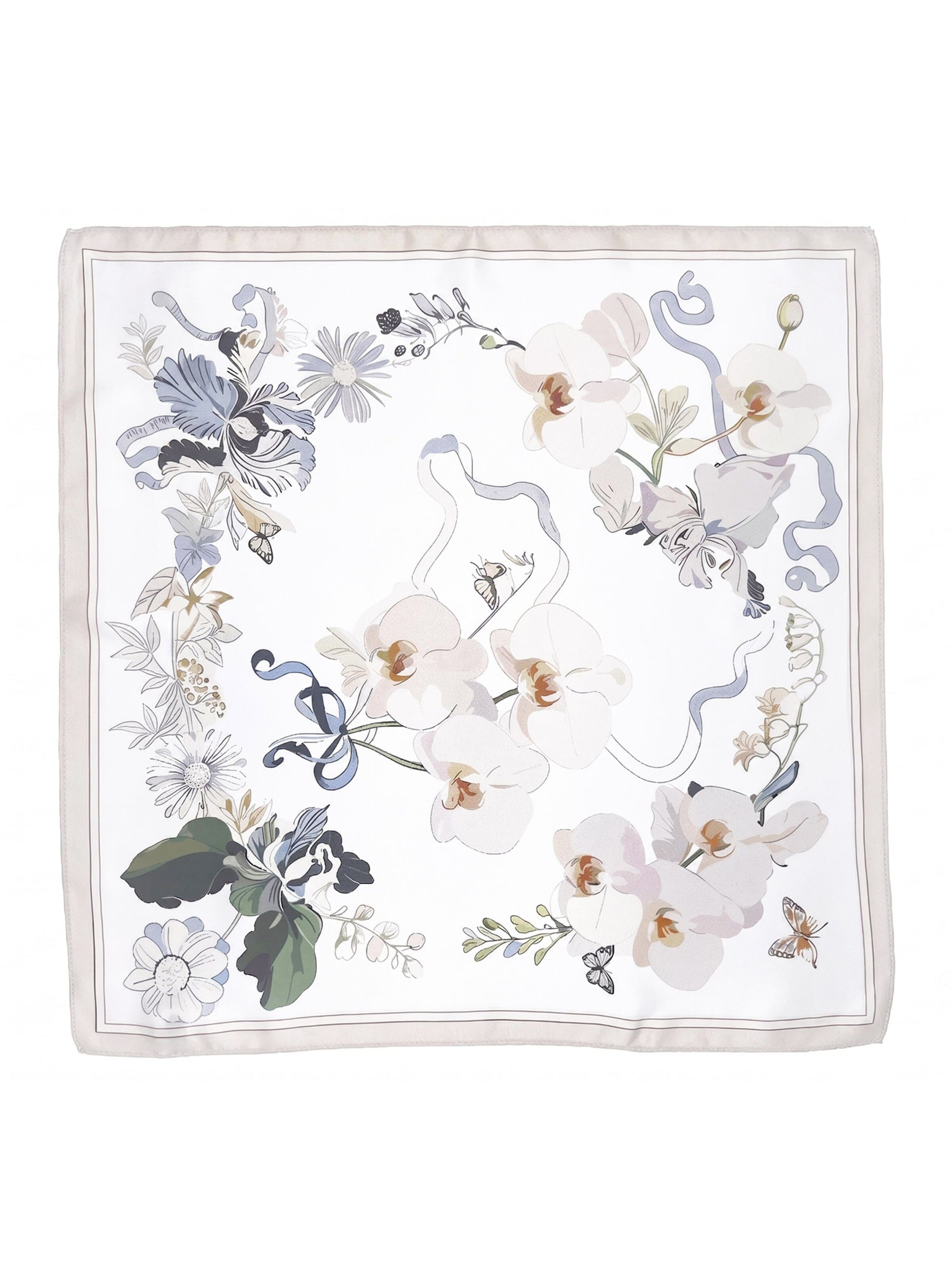 Vivi Idee Schal 'Seidentuch 53x53 cm Zarte Orchideen'‌‌‌‌‌‌‌ in Beige: Vorderseite
