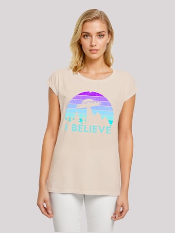 F4NT4STIC T-Shirt 'I Believe UFO Alien Raumschiff Retro' in Beige: Vorderseite