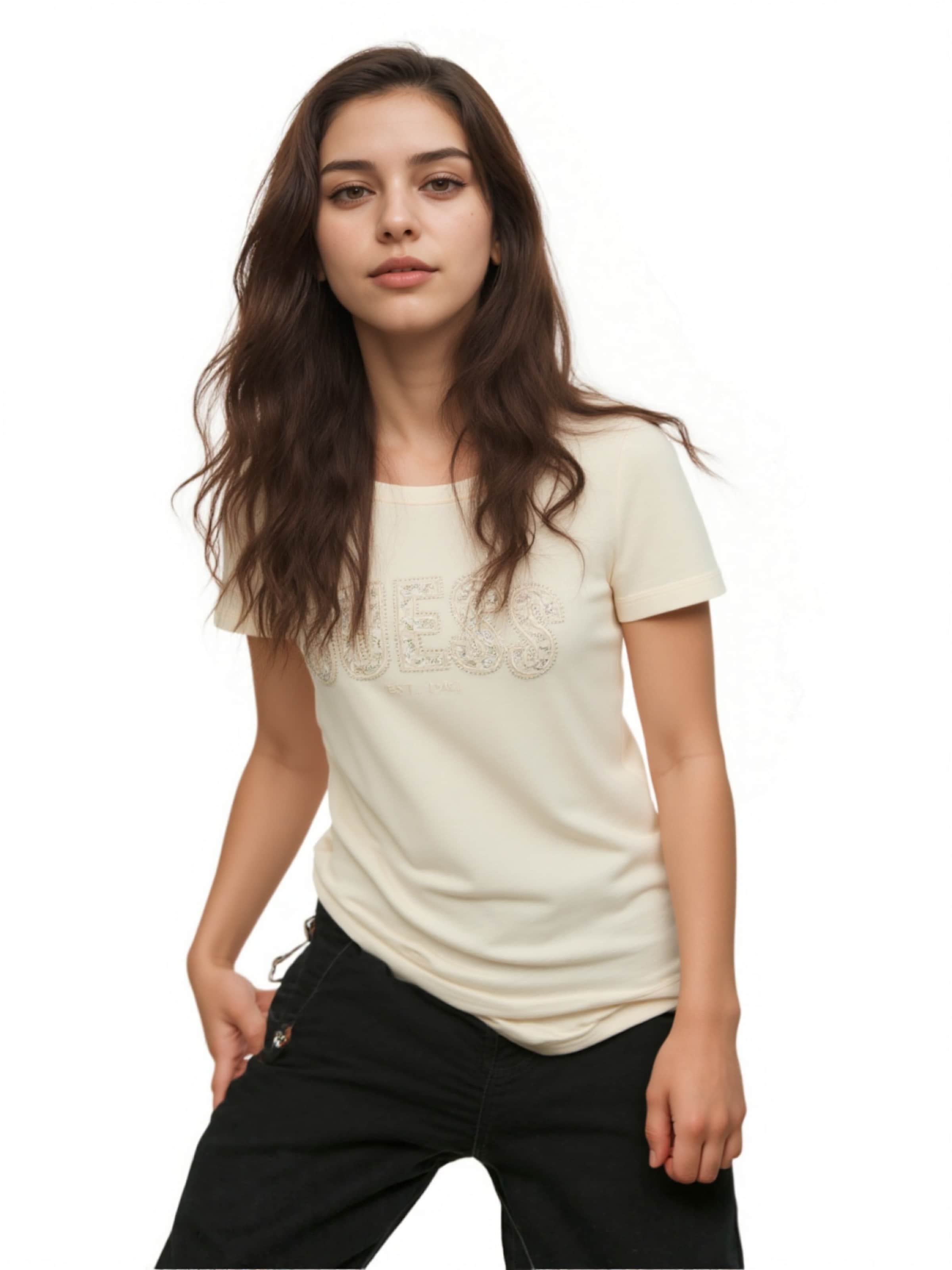 T-shirt 'Logo Lace' GUESS en blanc : devant