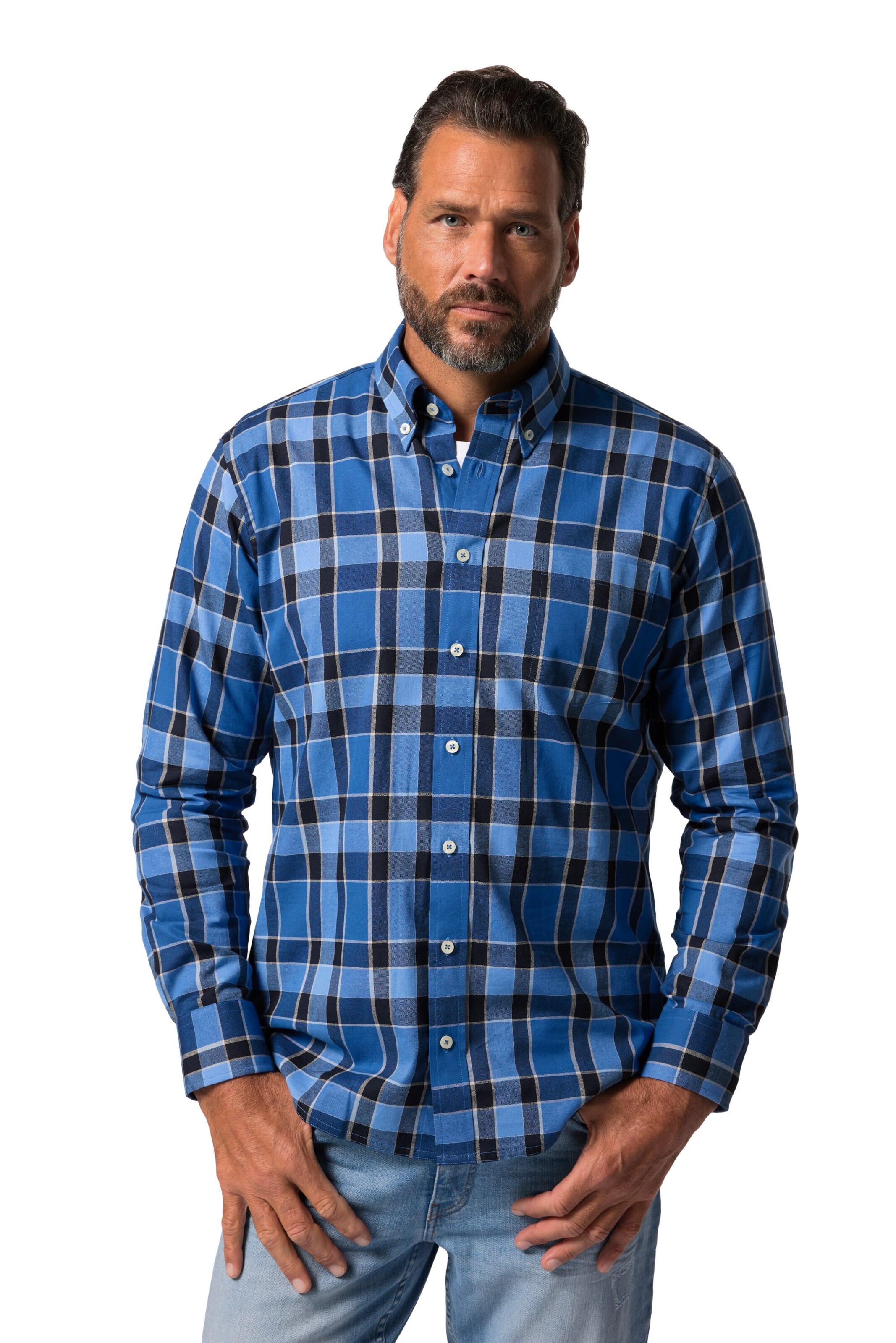 JP1880 Regular fit Overhemd in Blauw: voorkant