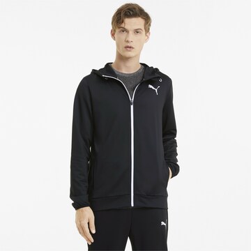 PUMA Athletic Zip-Up Hoodie in Black: front