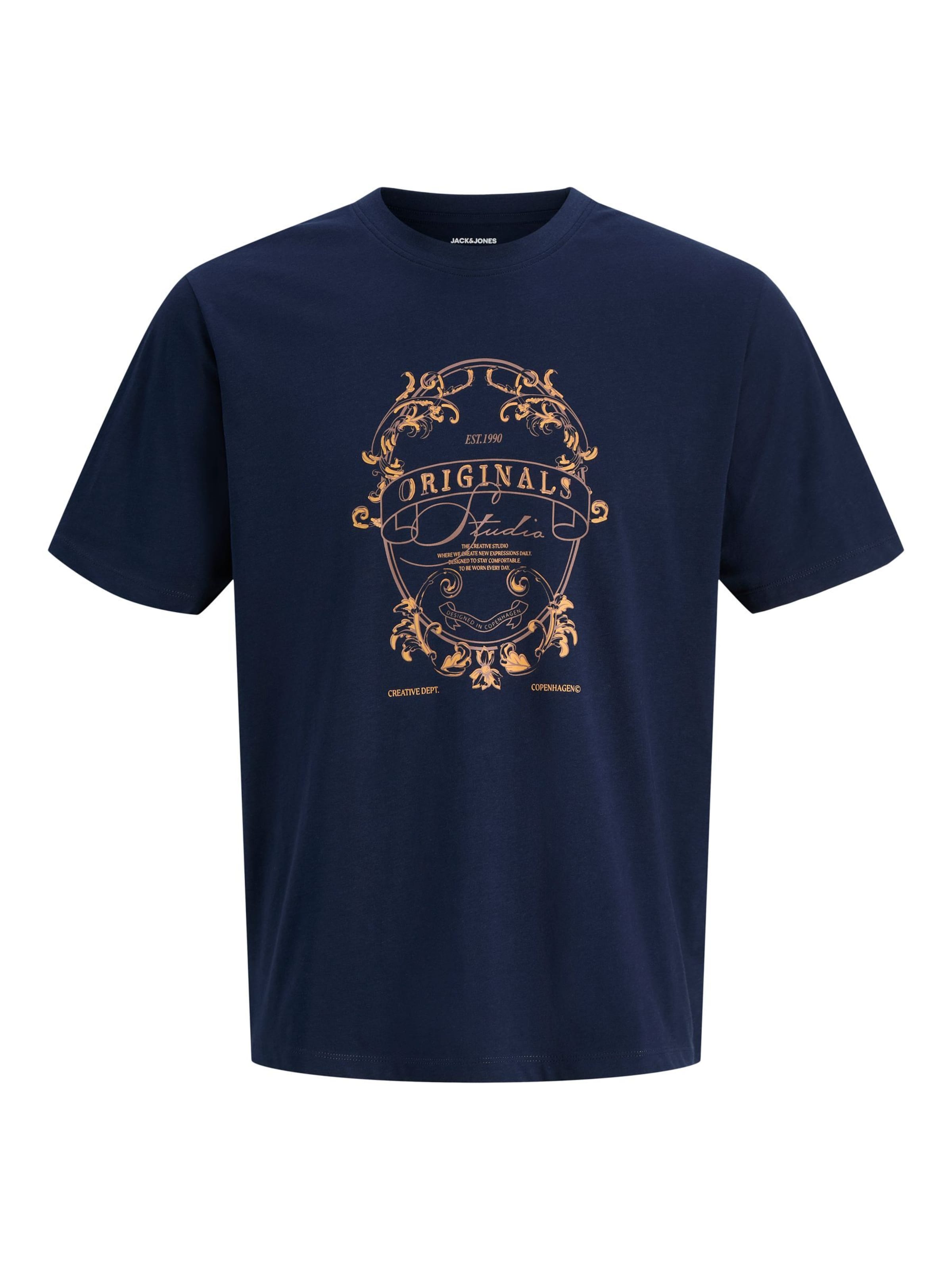 JACK & JONES T-Shirt en S en bleu marine / noisette / orange pastel, Vue avec produit
