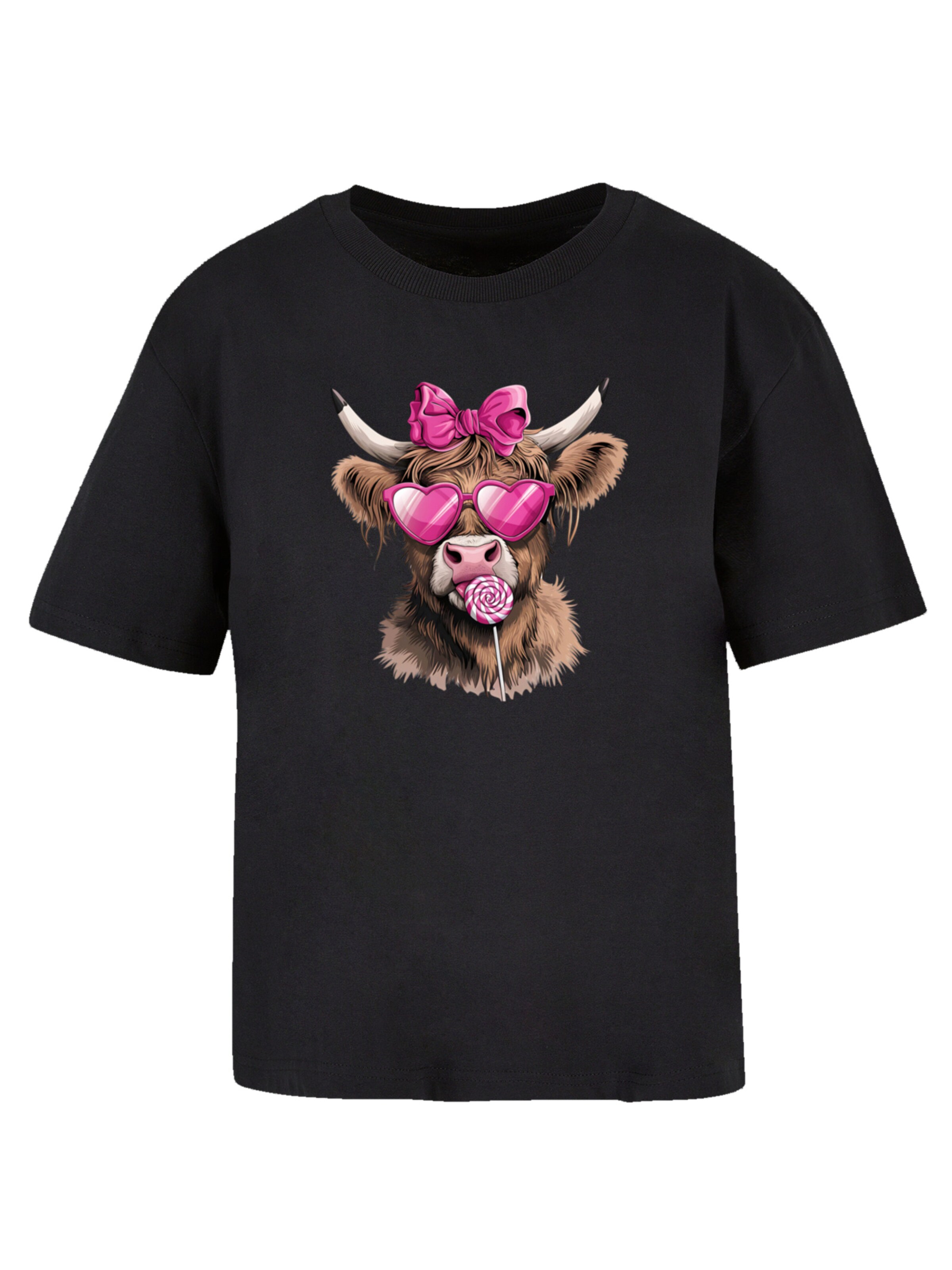 F4NT4STIC Shirt 'Highland Cow Valentinstag Sonnenbrille' in Black: front