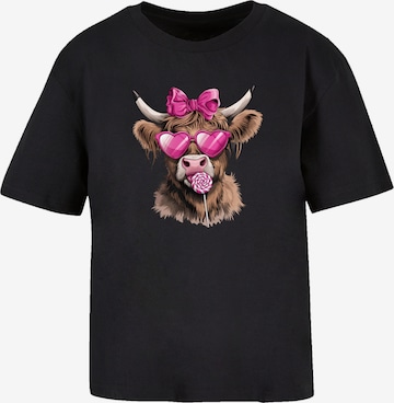 F4NT4STIC Shirt 'Highland Cow Valentinstag Sonnenbrille' in Black: front