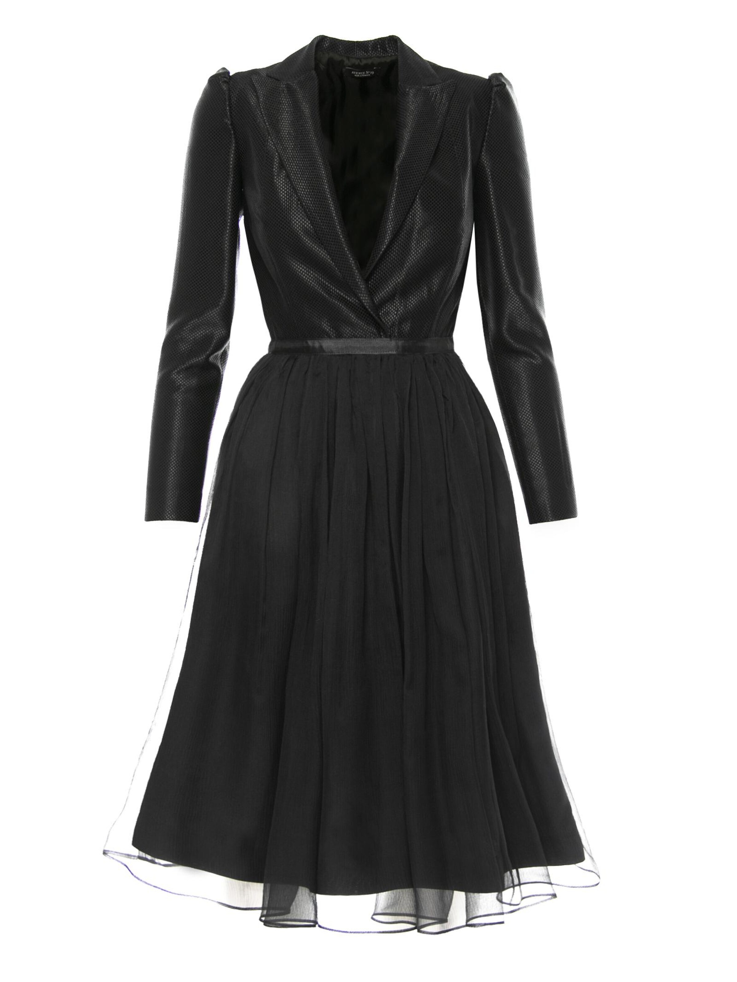 Rochie 'Silk V Neck Lapel Dress With Gathered Midi Skirt' de la AVENUE N°29 pe negru: față