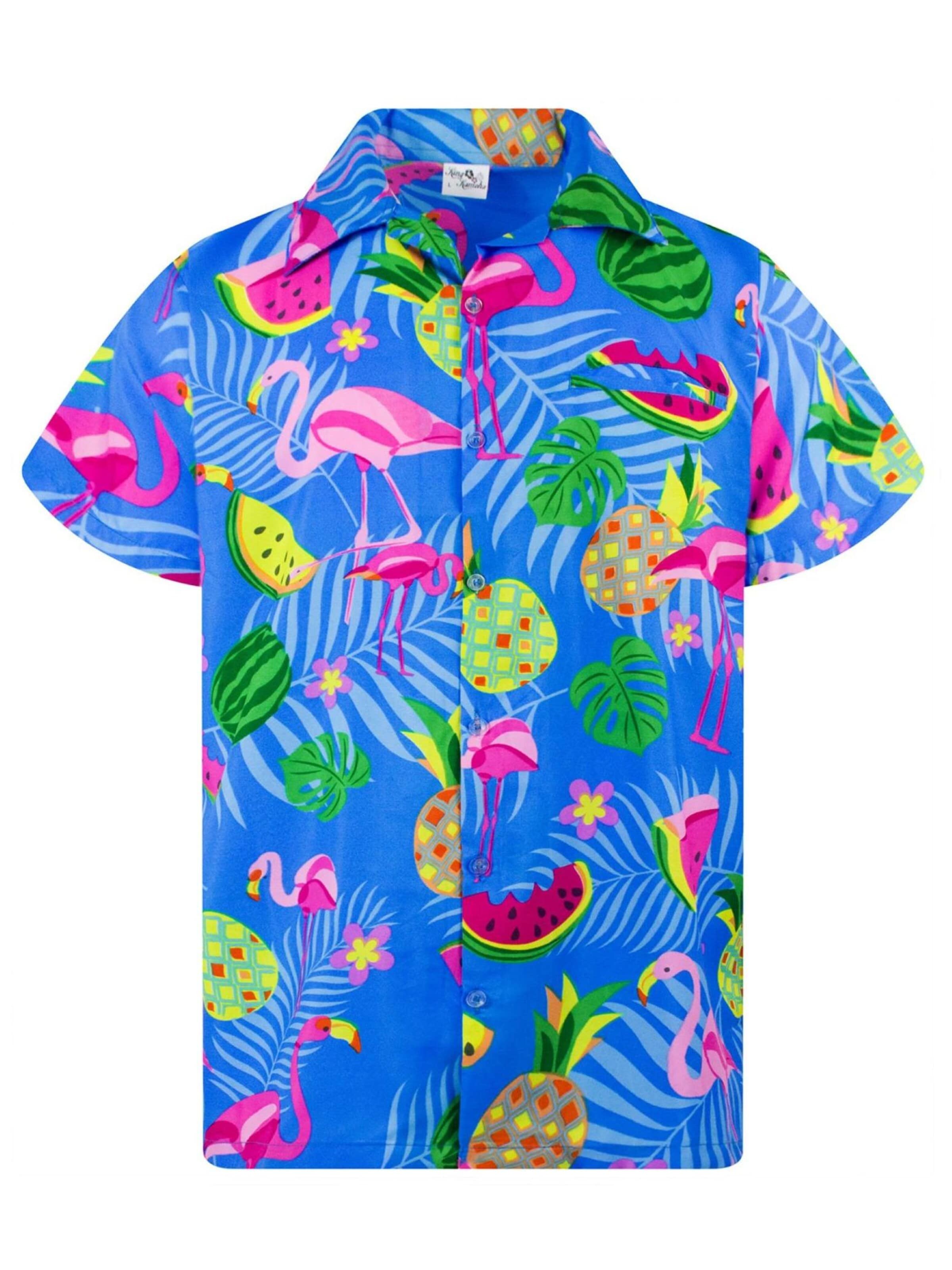 Maglietta 'Flamingo Melone' di King Kameha in blu: frontale