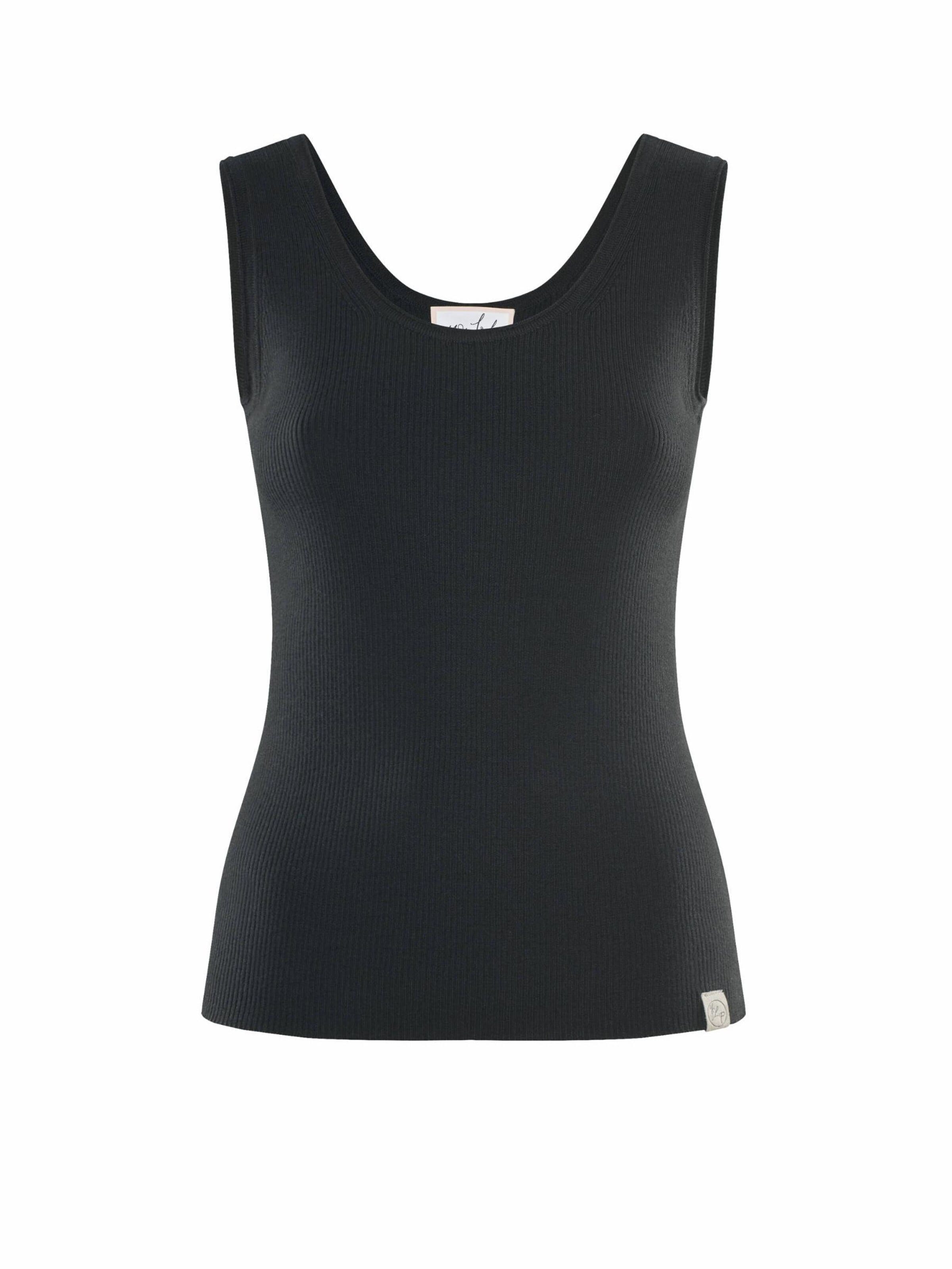YOU LOOK PERFECT Gebreide top 'TOP BLOSSOM - Geripptes Merino Top mit Rundhals' in Zwart: voorkant