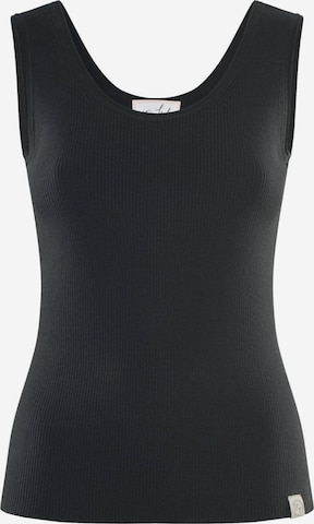 YOU LOOK PERFECT Gebreide top 'TOP BLOSSOM - Geripptes Merino Top mit Rundhals' in Zwart: voorkant