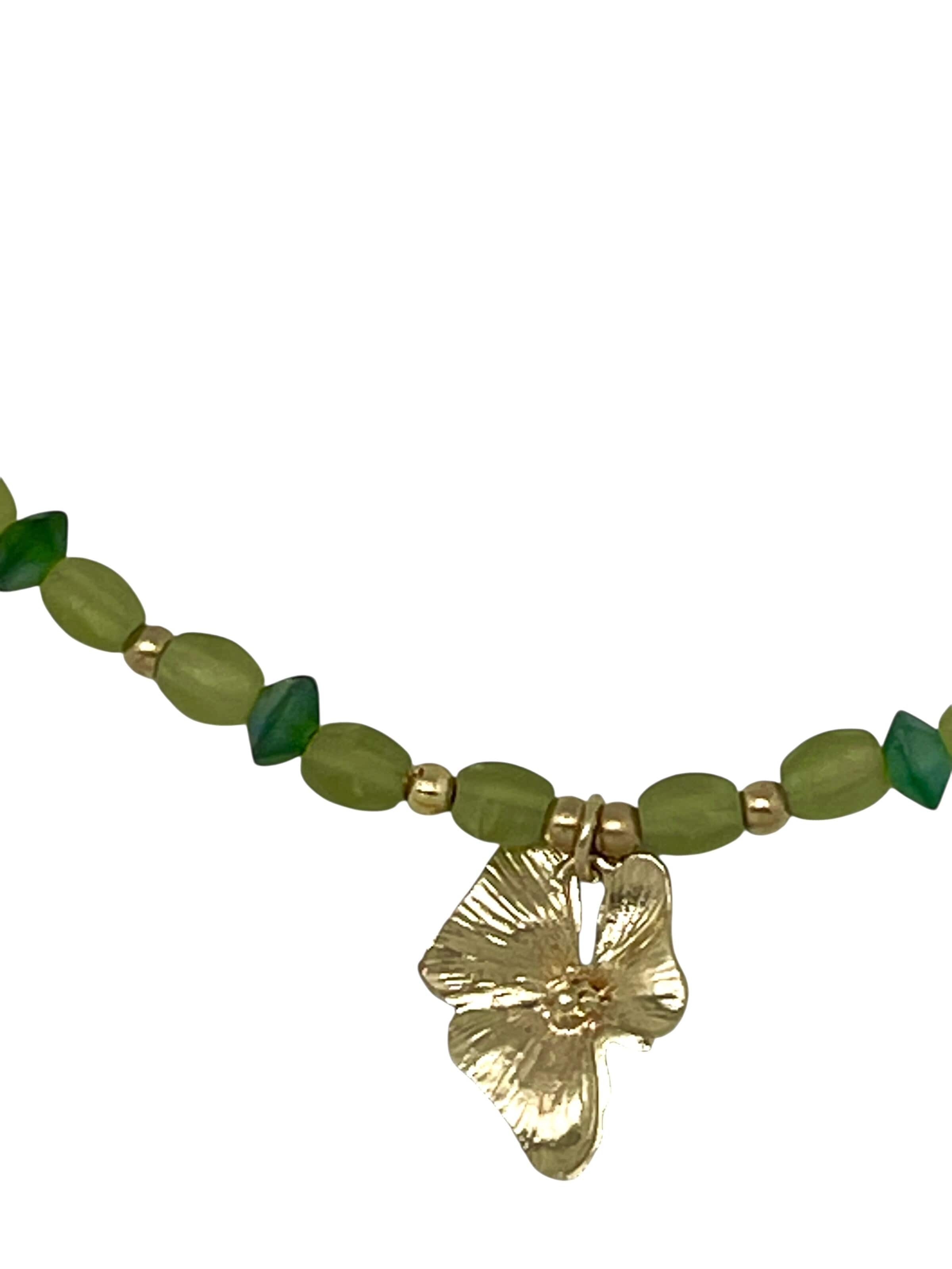 Gloria Mago Kette 'Romantic thick necklace with crystal flower in gold and green'‌‌‌‌‌‌‌ in Grün