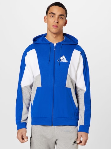 ADIDAS SPORTSWEAR Athletic Zip-Up Hoodie 'Essentials Colorblock ' in Blue: front