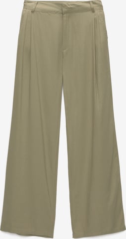 Pull&Bear Zvonové kalhoty Kalhoty se sklady v pase – zelená: přední strana