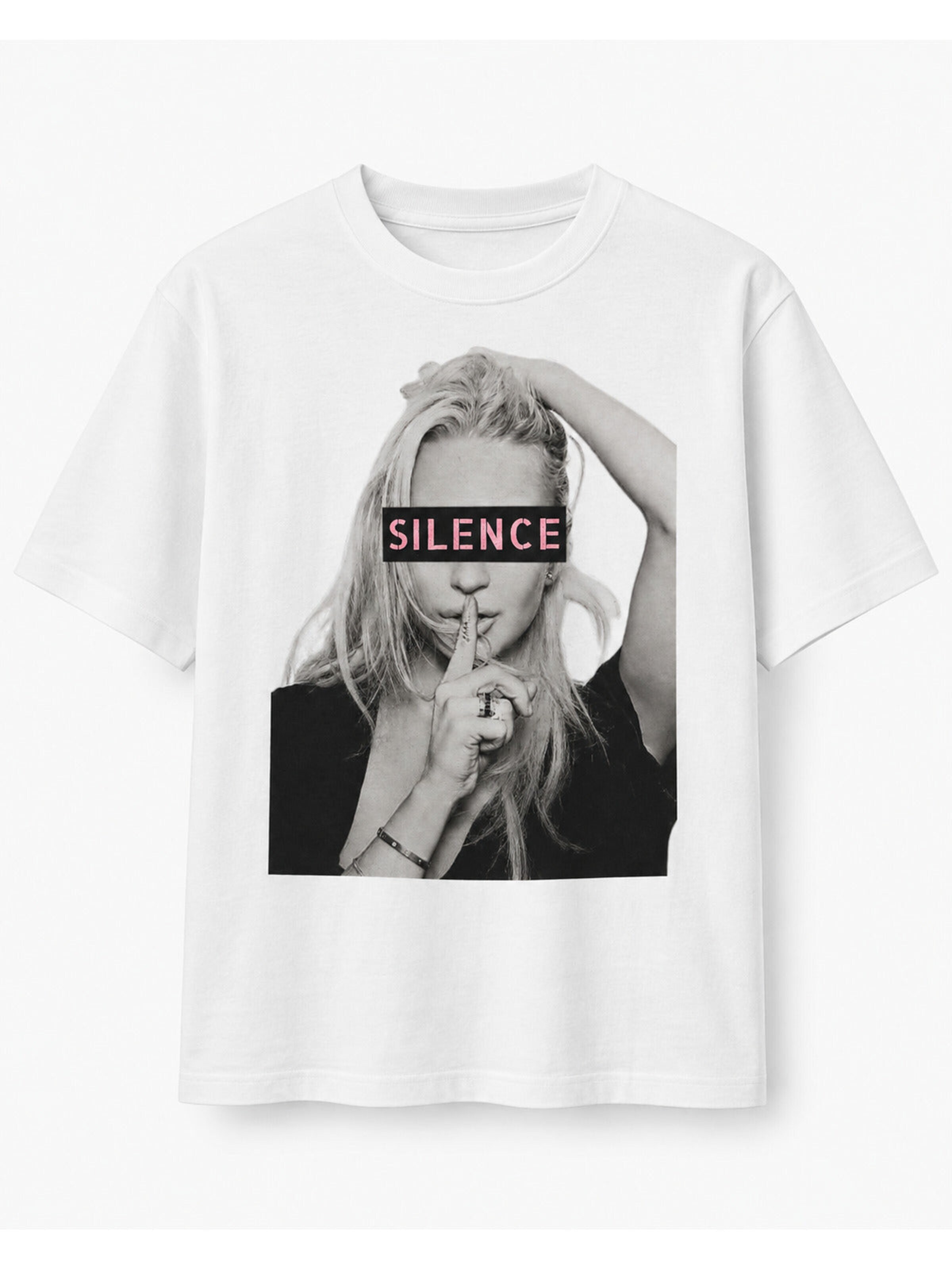 Printdistrict.dk T-shirt 'Silence' i vit: framsida