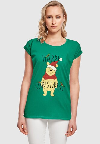 ABSOLUTE CULT Shirt 'Winnie The Pooh - Happy Christmas Holly' in Groen: voorkant