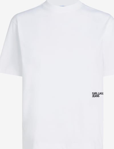 Marškinėliai iš KARL LAGERFELD JEANS, spalva – šviesiai rožinė / juoda / balta, Prekių apžvalga