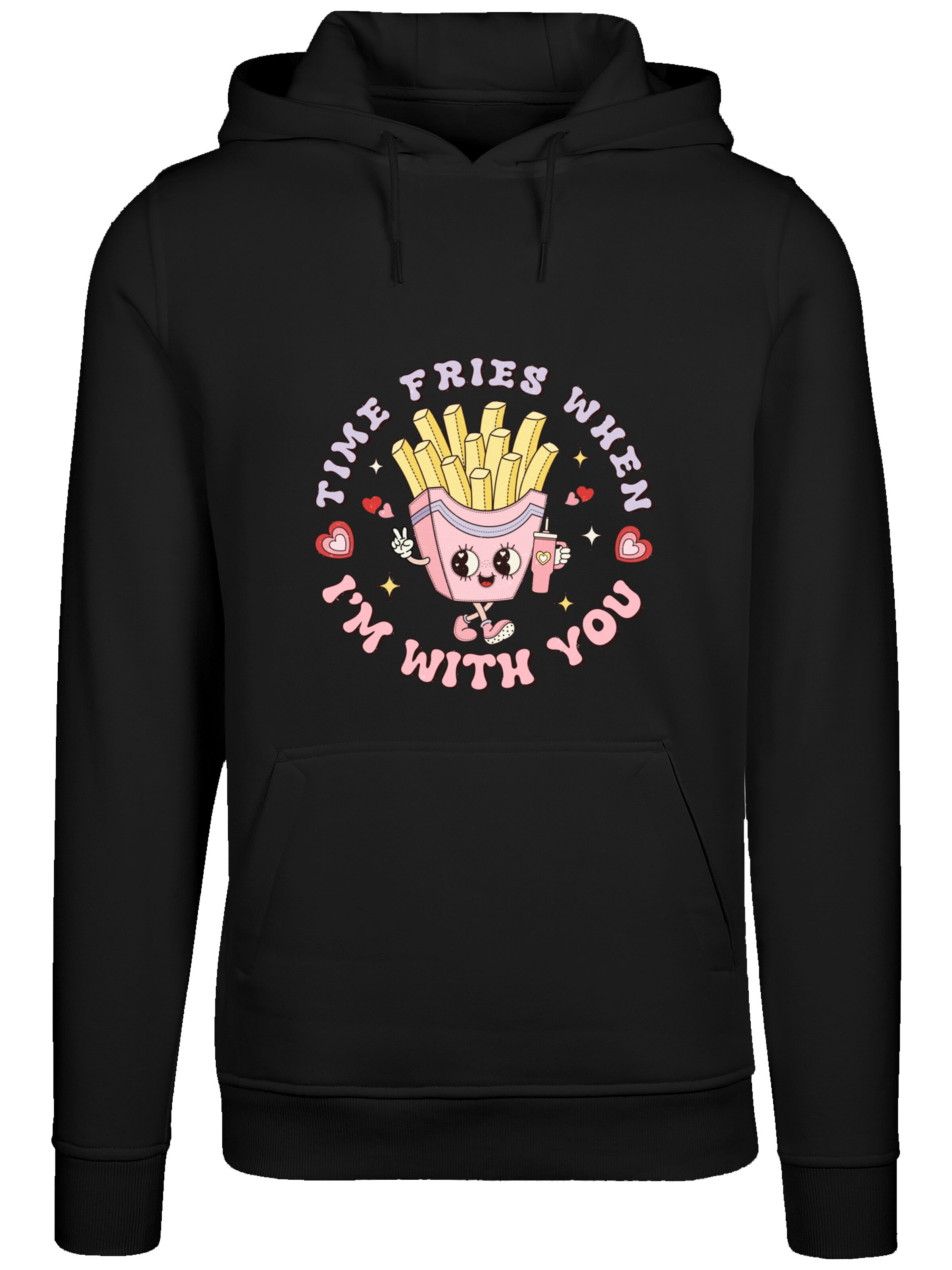 F4NT4STIC Sweatshirt 'Time Fries when I am with you Valentinstag' in Zwart: voorkant