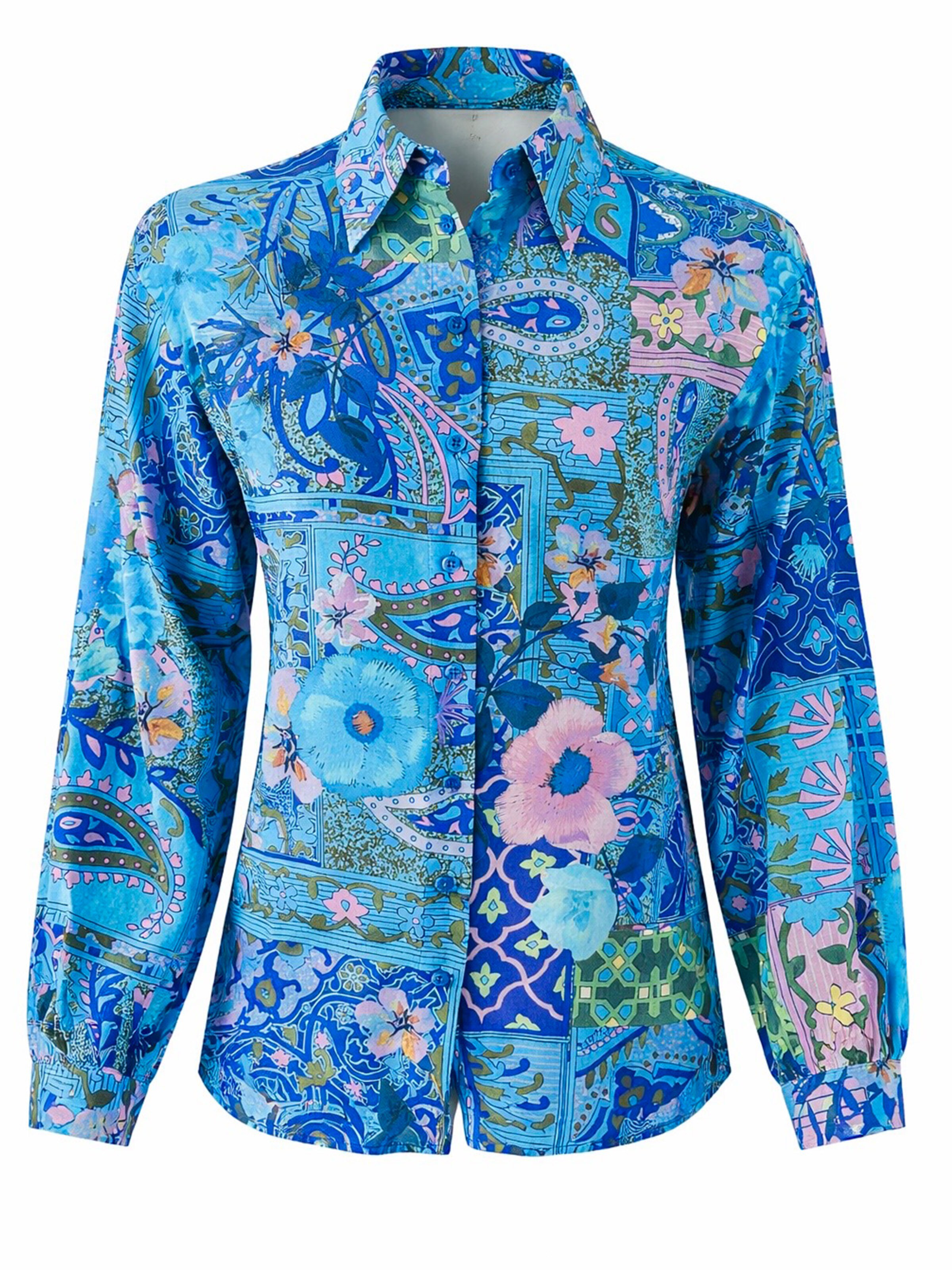 Introvertie VIENNA - Blusa 'JUNE Silk Blouse Azure' en azul: frente