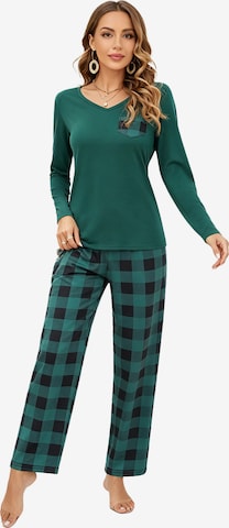 KoJooin Piżama 'Damen Weihnachts-Pyjama-Set im Karierten Design Klassische,Langärmelige Loungewear für Familiäre' w kolorze zielony: przód